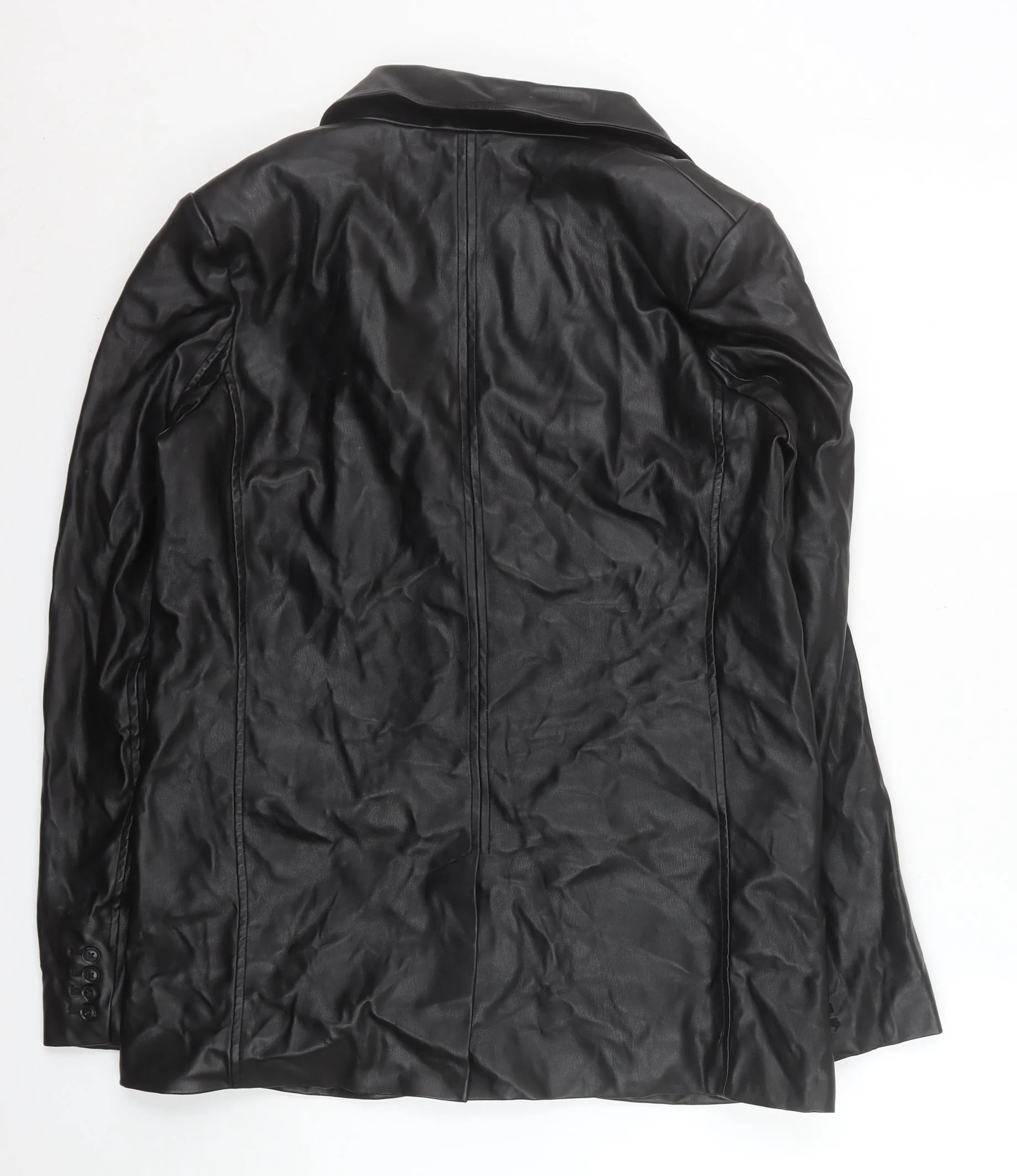 New Look Women's Black Faux Leather Blazer Jacket Size 10 - Image 3