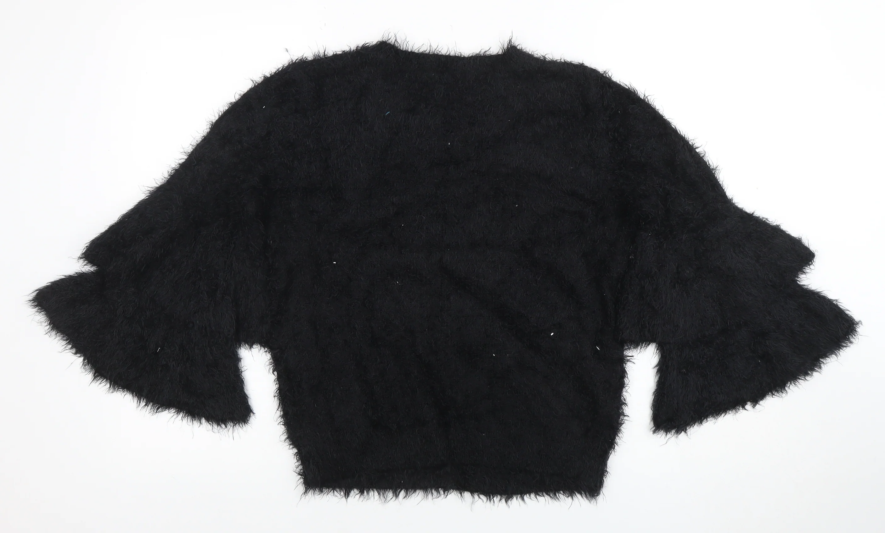 New Look Women's Black Flared Sleeve Fuzzy Pullover Jumper Size M - Image 3