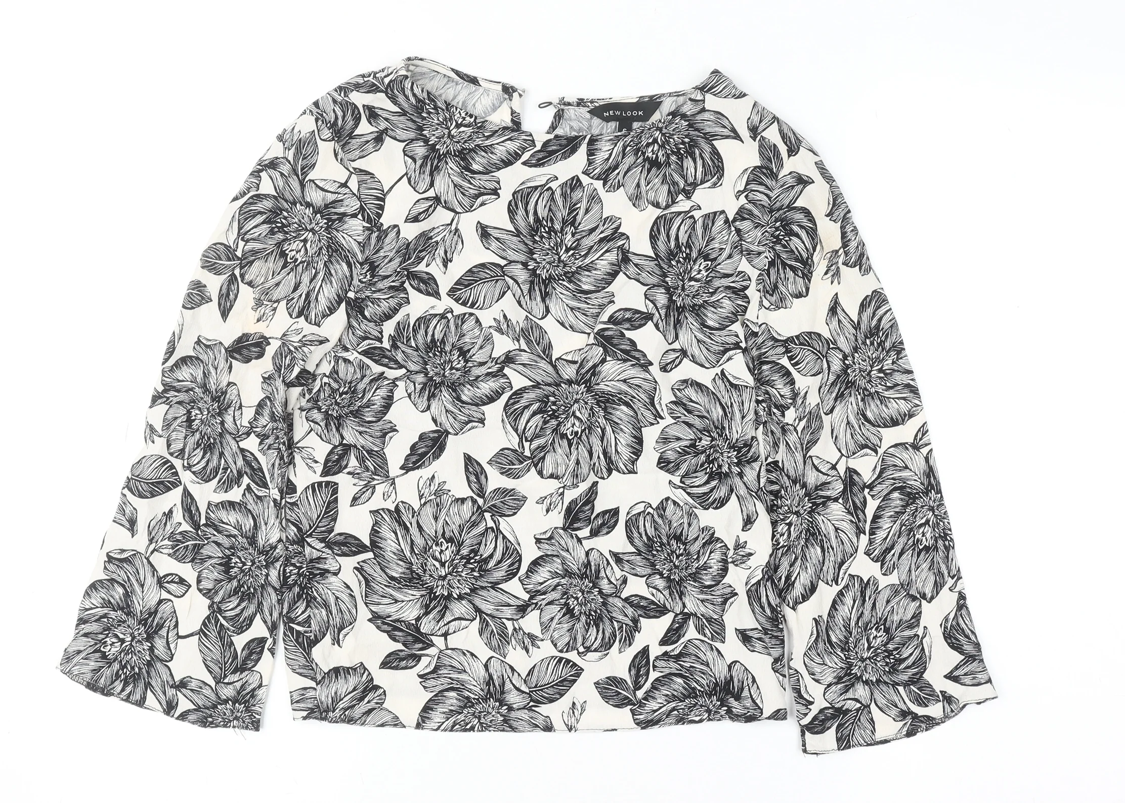 New Look Women's Black Floral Long Sleeve Viscose Tunic Blouse Size 6