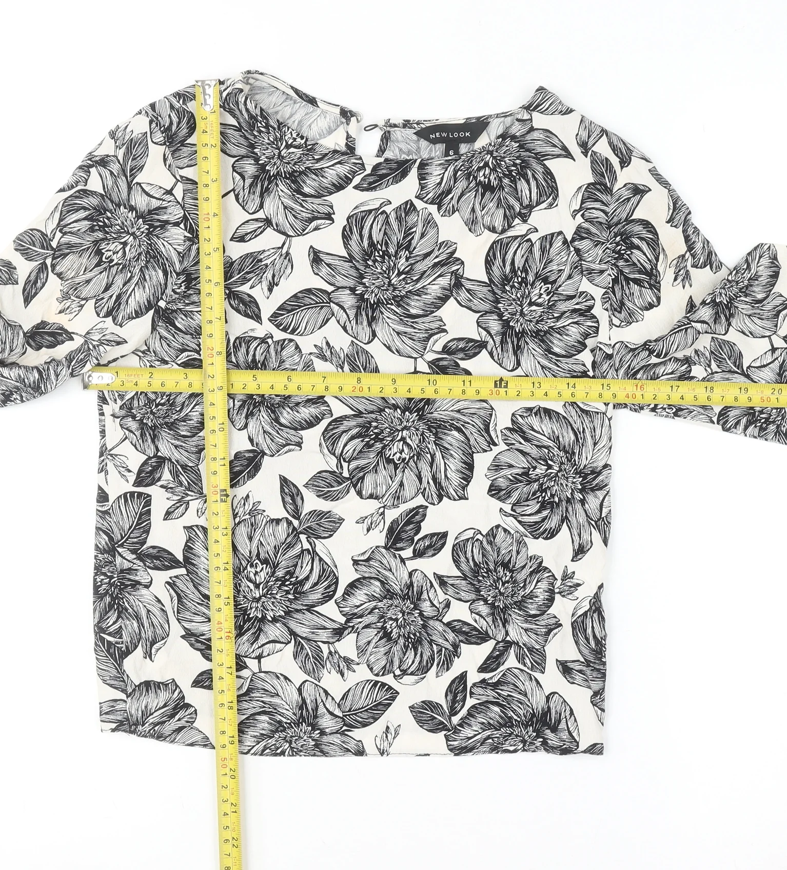 New Look Women's Black Floral Long Sleeve Viscose Tunic Blouse Size 6 - Image 2
