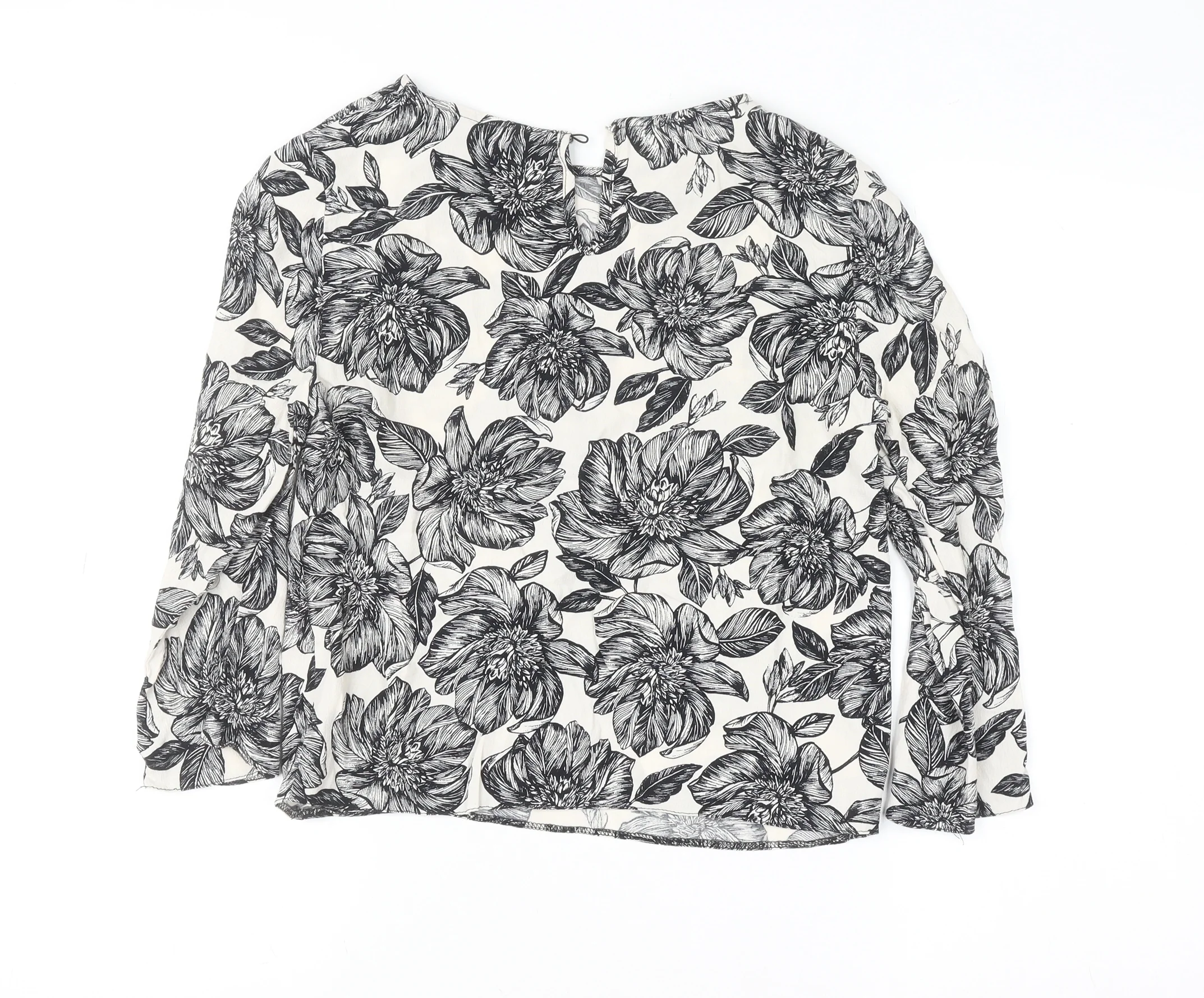 New Look Women's Black Floral Long Sleeve Viscose Tunic Blouse Size 6 - Image 3