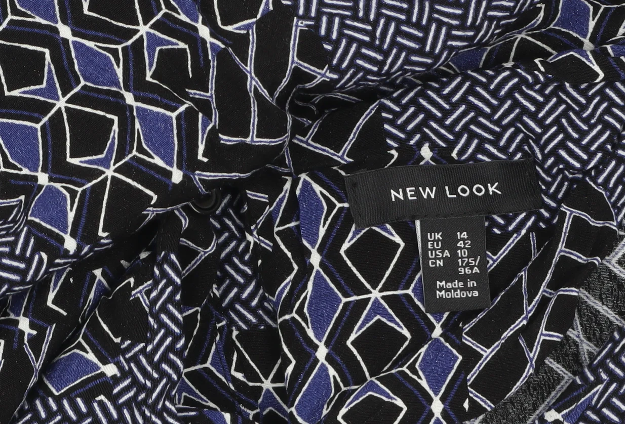 New Look Women's Black Geometric Shift Dress Size 14 - Image 5
