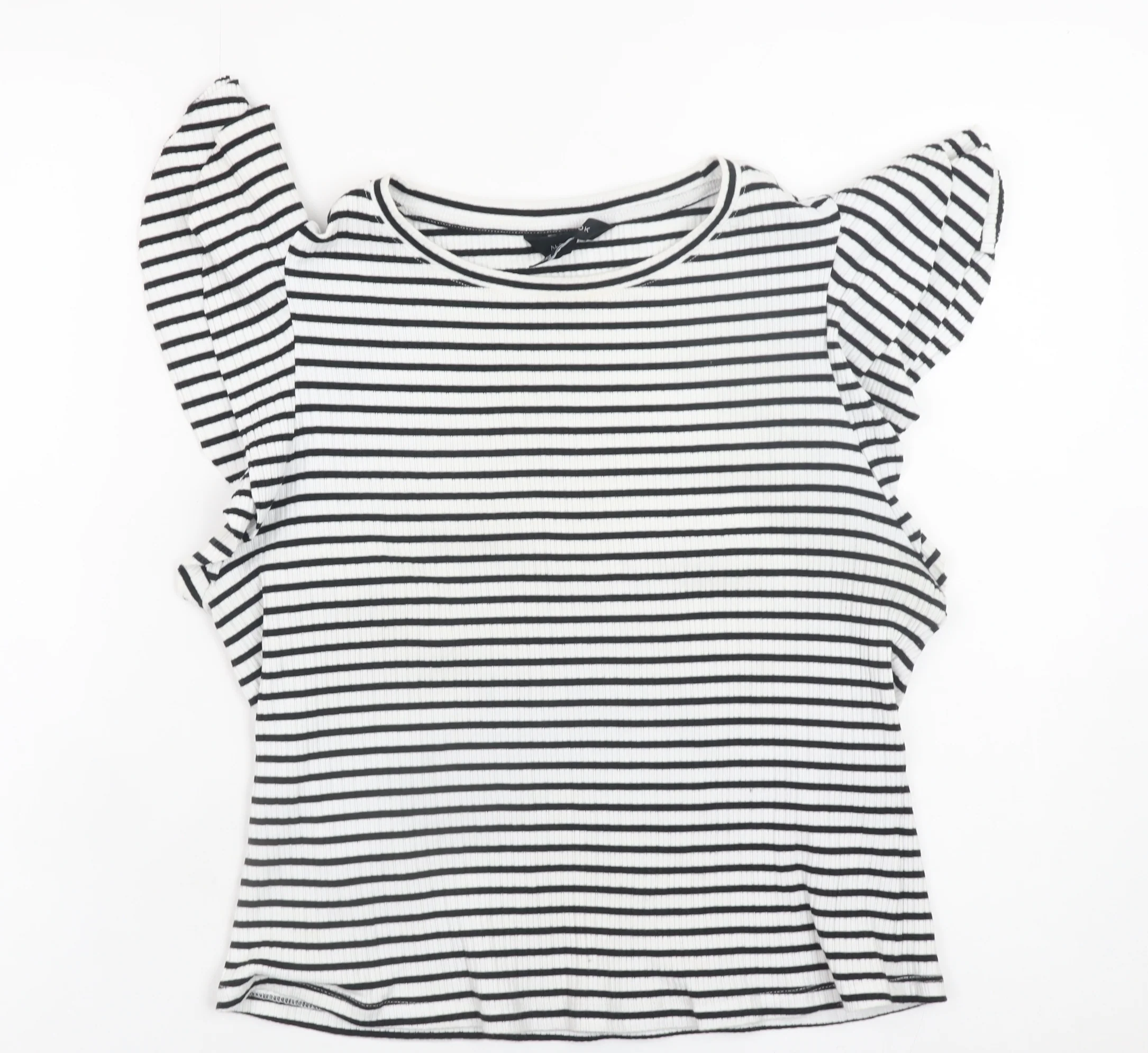 New Look Women's Black Striped Flutter Sleeve Cotton T-Shirt Size 18