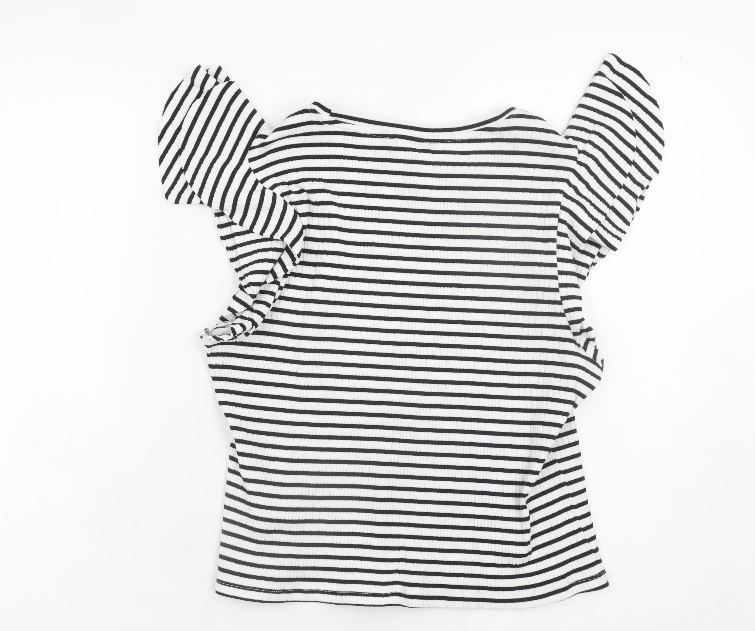 New Look Women's Black Striped Flutter Sleeve Cotton T-Shirt Size 18 - Image 3