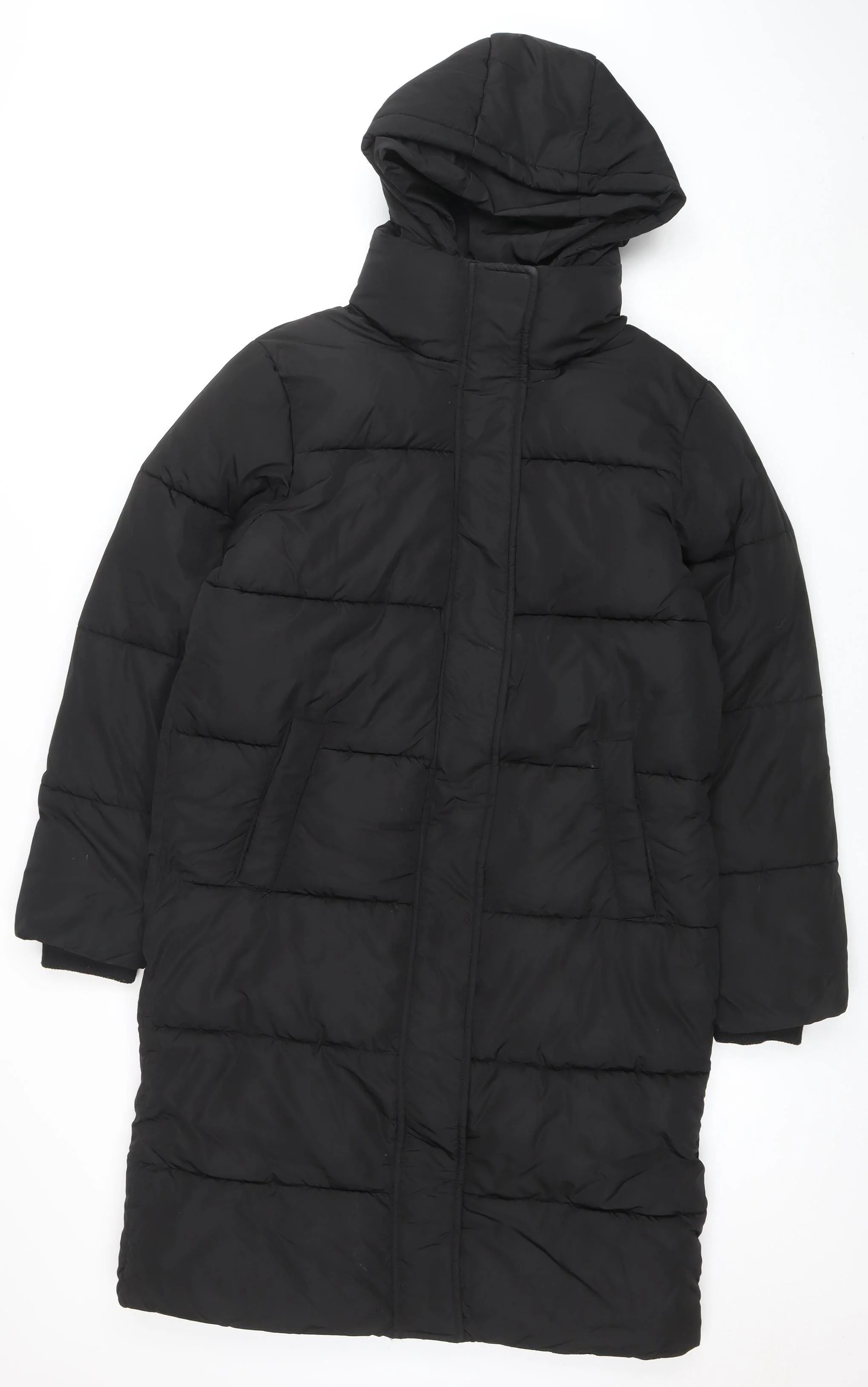 New Look Womens Black UK 10 Puffer Jacket Hooded Mid-Length Polyester Warm Winter Coat
