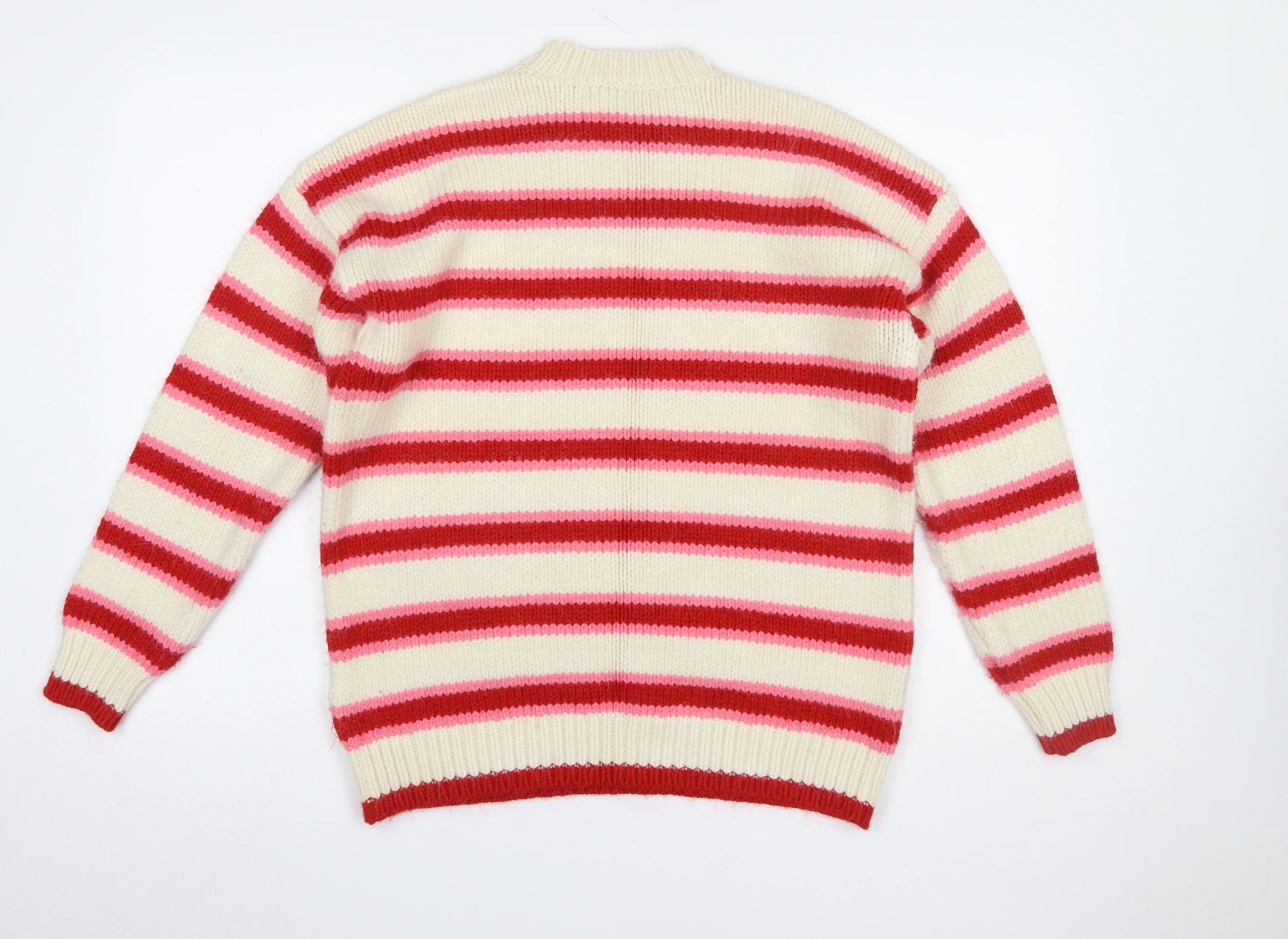 New Look Women's Cream Red Striped Marseille 1990 Knit Jumper Size S - Image 3