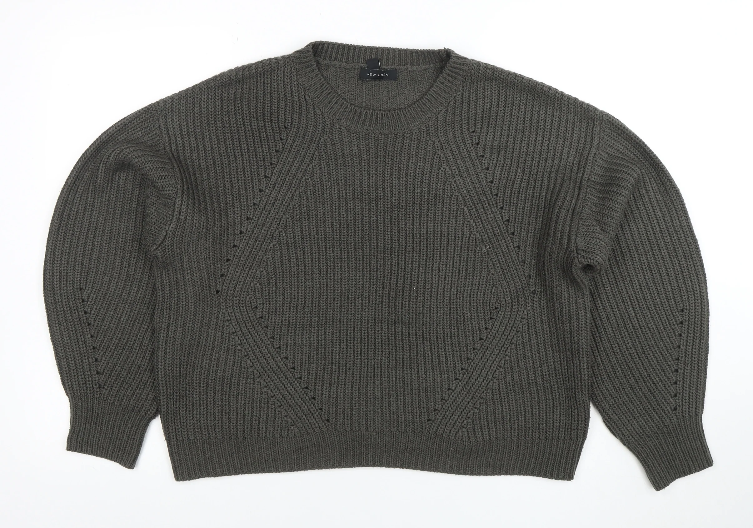 New Look Womens Grey Chunky Knit Crew Neck Pullover Jumper M