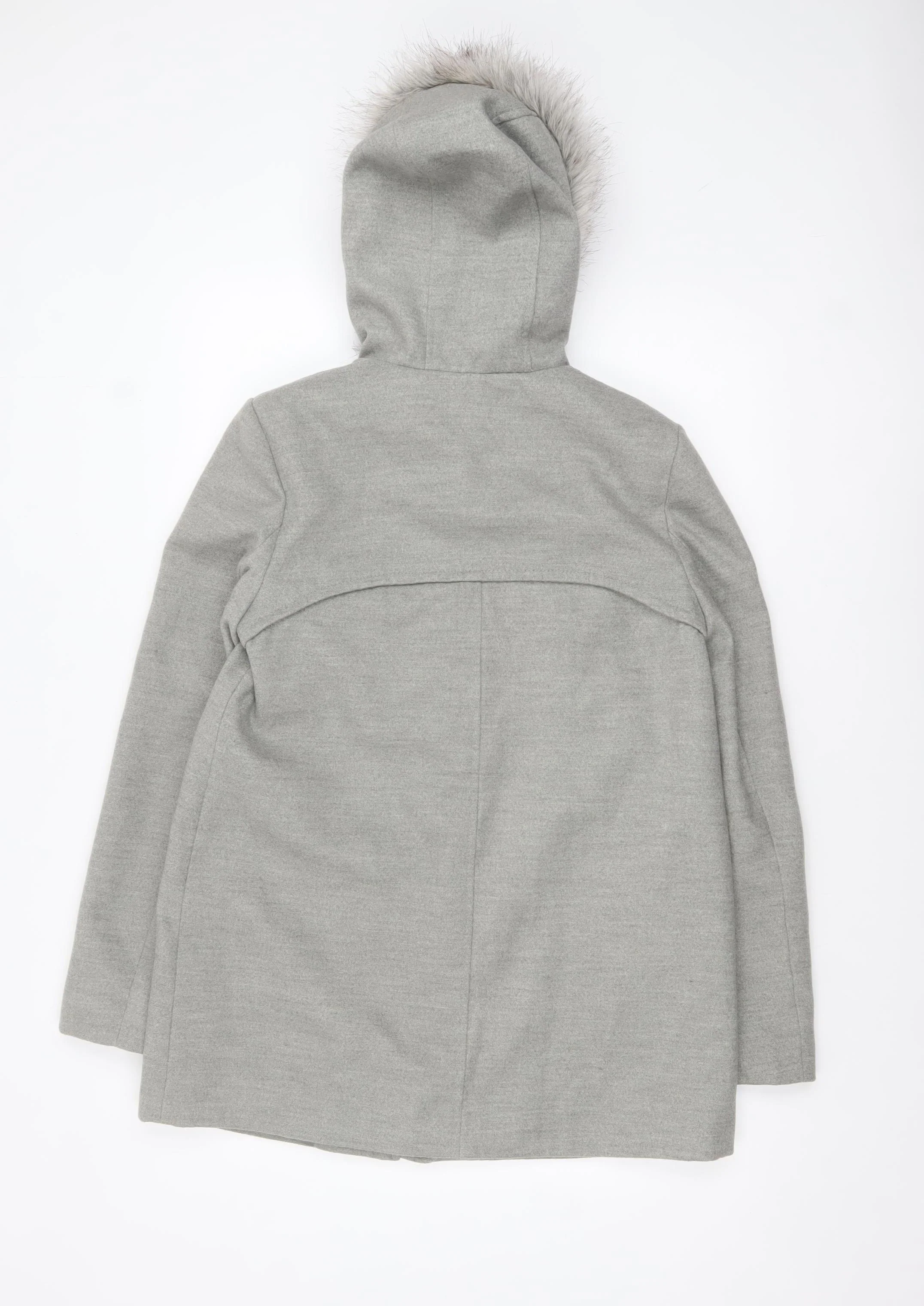New Look Women's Grey Faux Fur Hooded Duffle Coat Size 10 - Image 3