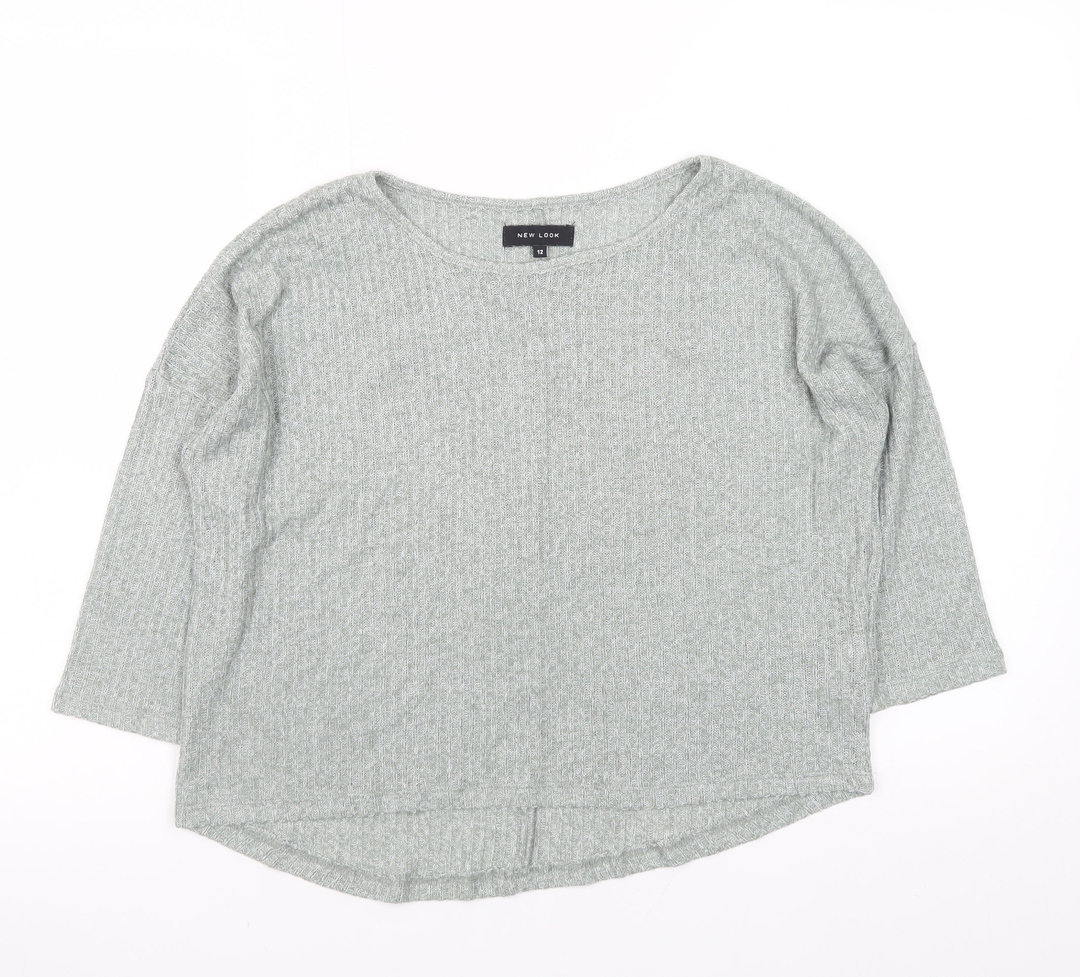 New Look Womens Grey Relaxed Knit 3/4 Sleeve T-Shirt Size 12