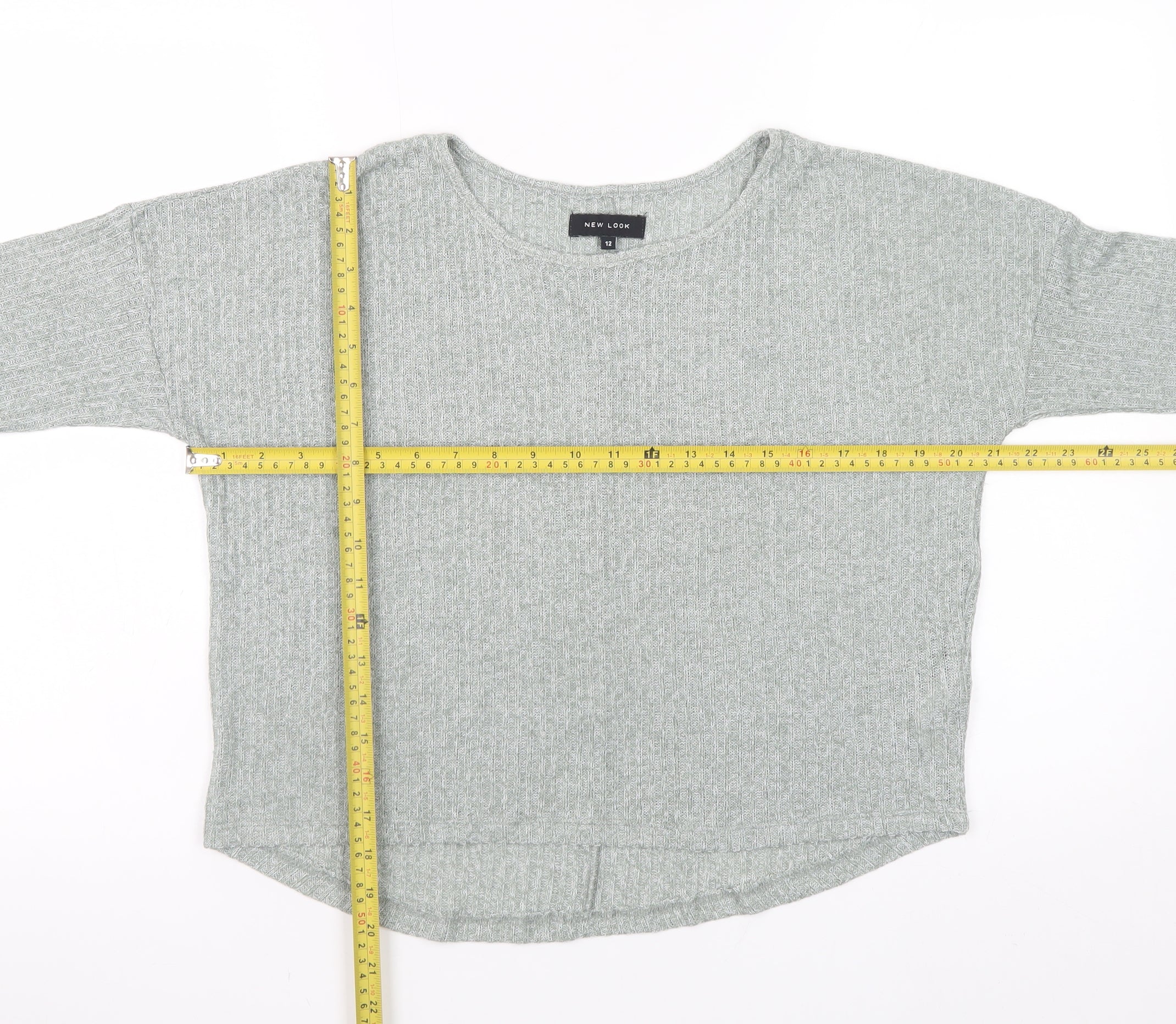 New Look Womens Grey Relaxed Knit 3/4 Sleeve T-Shirt Size 12 - Image 2