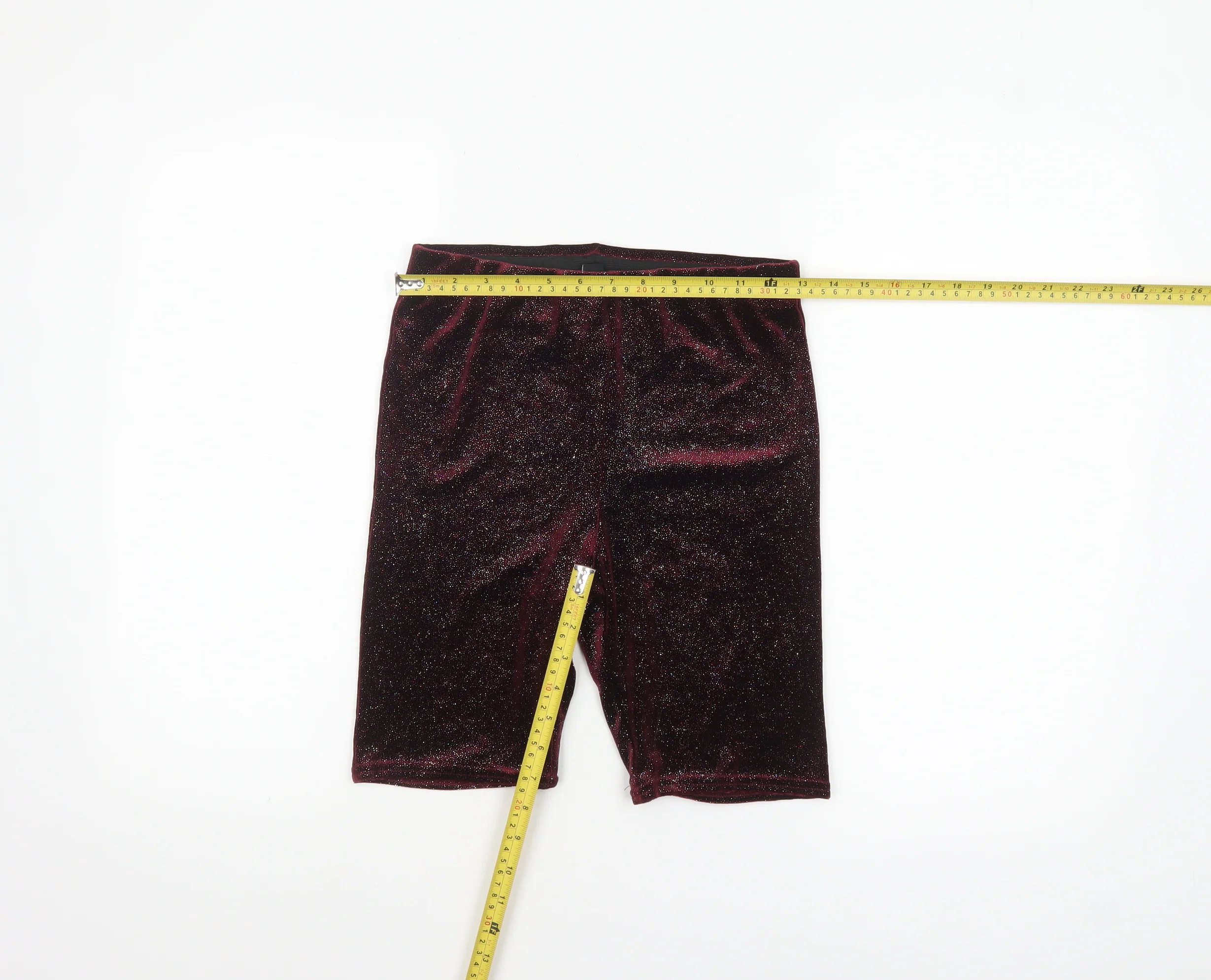 New Look Women's Red Glitter Velvet Biker Shorts Size 8 - Image 2