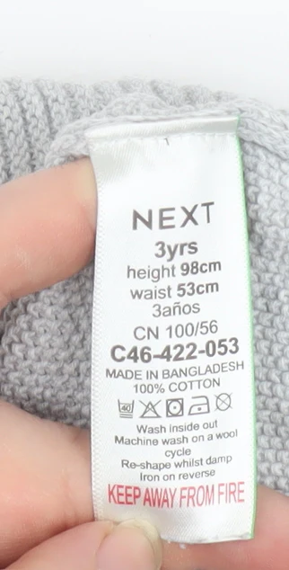 Next Boys Grey Cotton Jumper 3 Years Crew Neck Pullover - Image 4