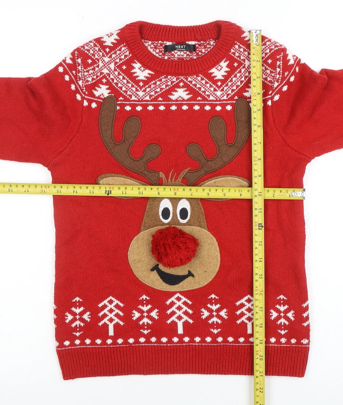 Next Boys Red Christmas Reindeer Jumper 9-10 Years Crew Neck Knit - Image 2