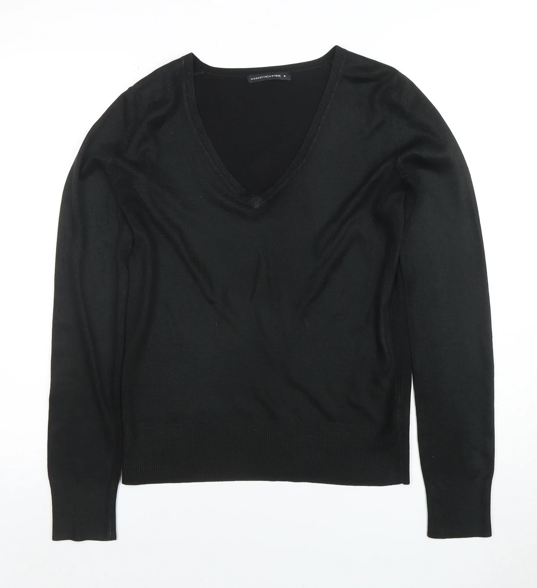 Next Essentials Women's Black Acrylic V-Neck Long Sleeve Jumper Size 10