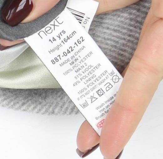 Next Girls Grey Wool Blend Zip Pocket Lined Mid-Length Coat 14 Years - Image 4