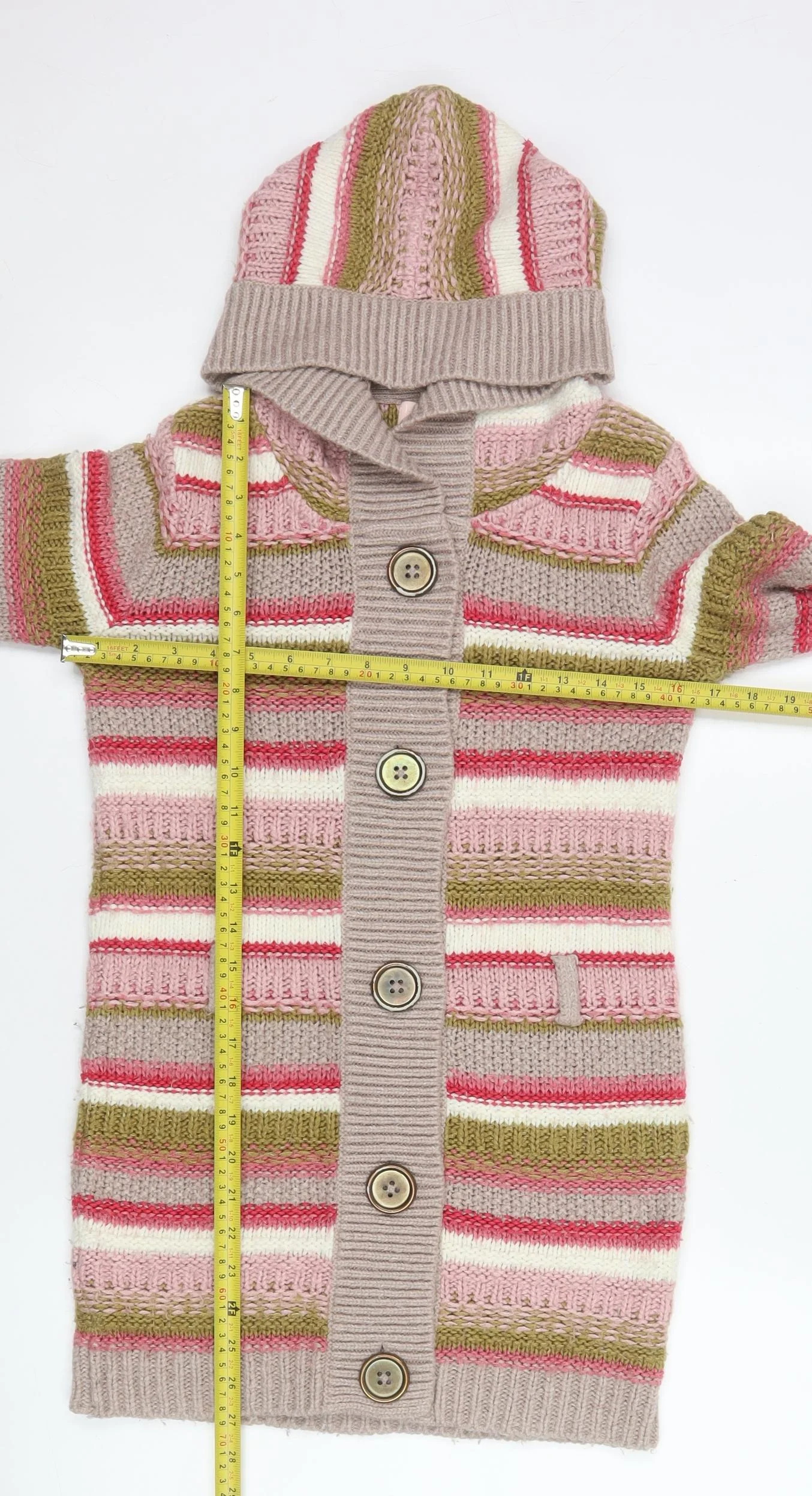 Next Girls Multicoloured Hooded Cardigan 11-12 Years Striped Knit Button Front - Image 2