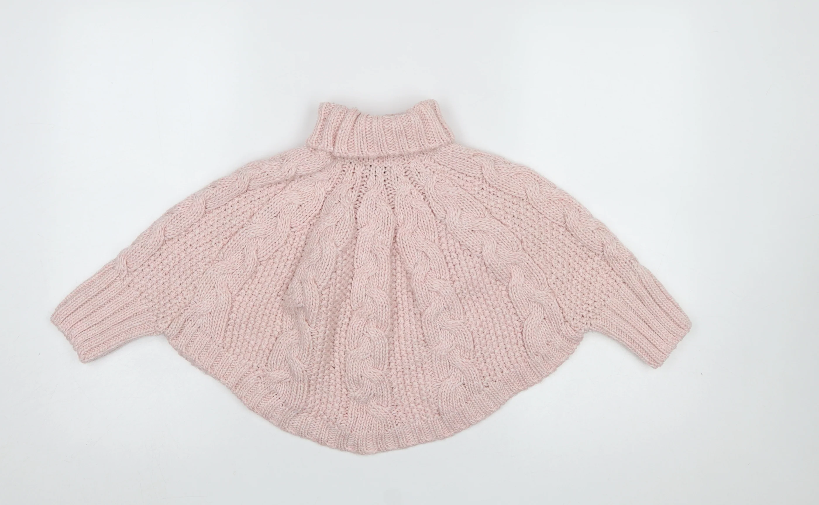 Next Girls Pink Cable Knit Roll Neck Cape Jumper 5-6 Years Acrylic Wool - Image 3