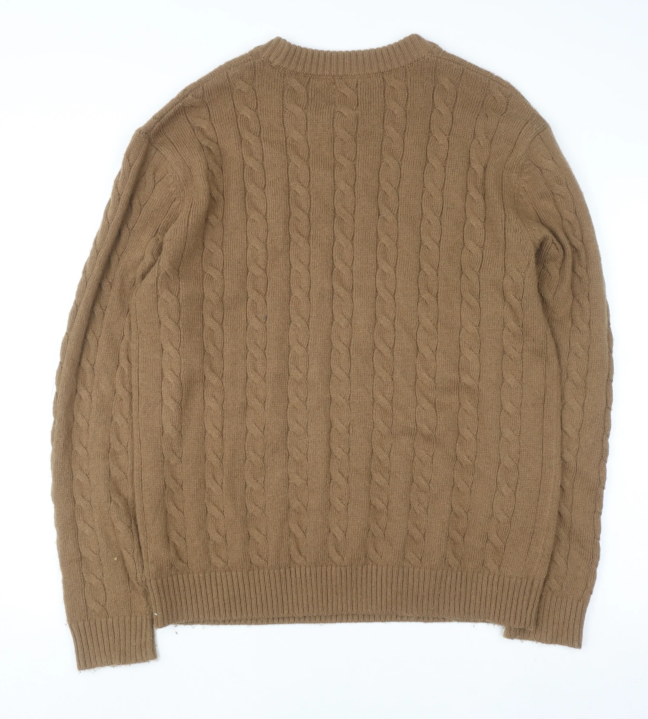 Next Men Brown Cable-Knit Crew Neck Jumper L Wool Blend Pullover - Image 3