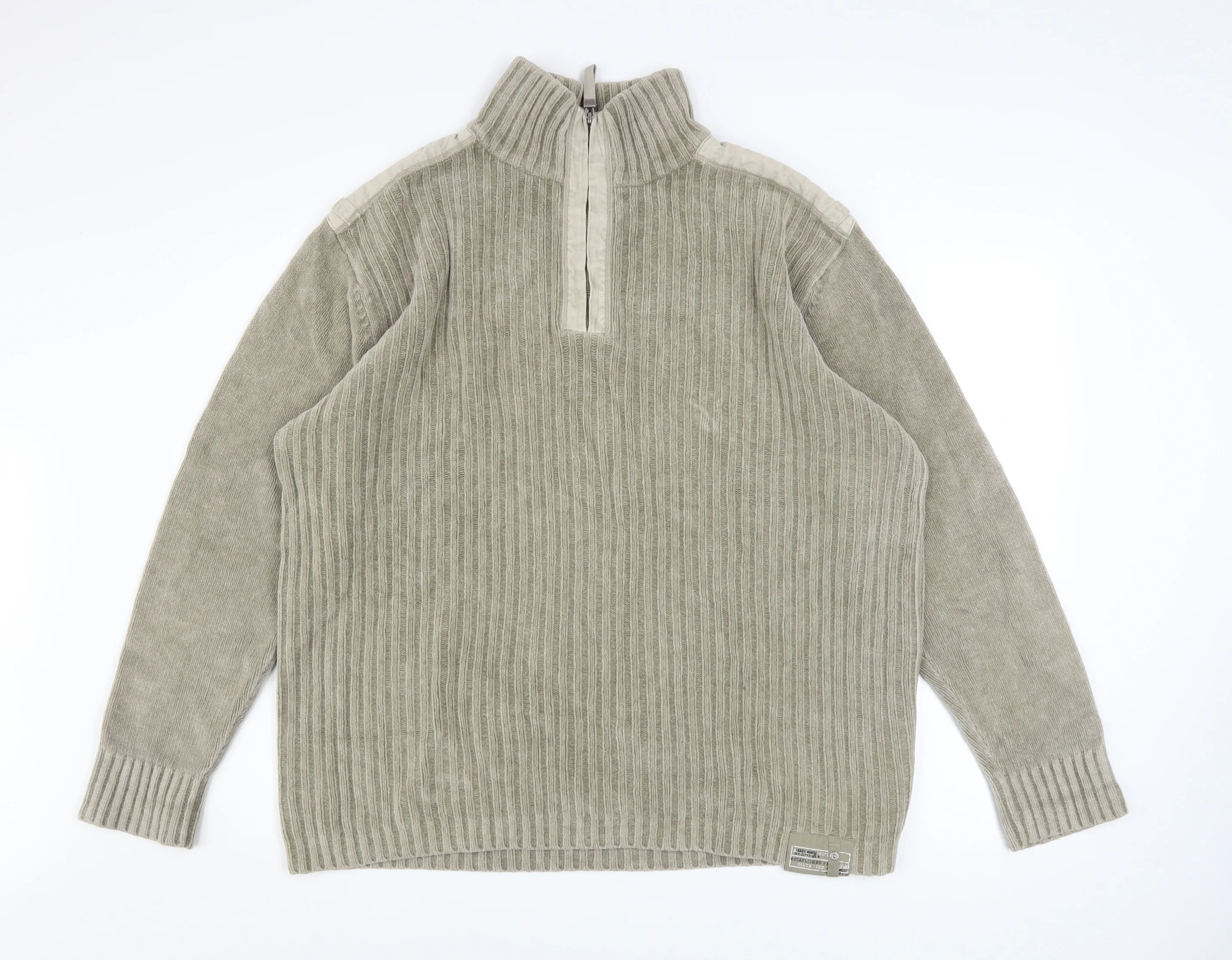 Next Men’s Beige 2XL Ribbed 1/4 Zip Cotton Sweatshirt