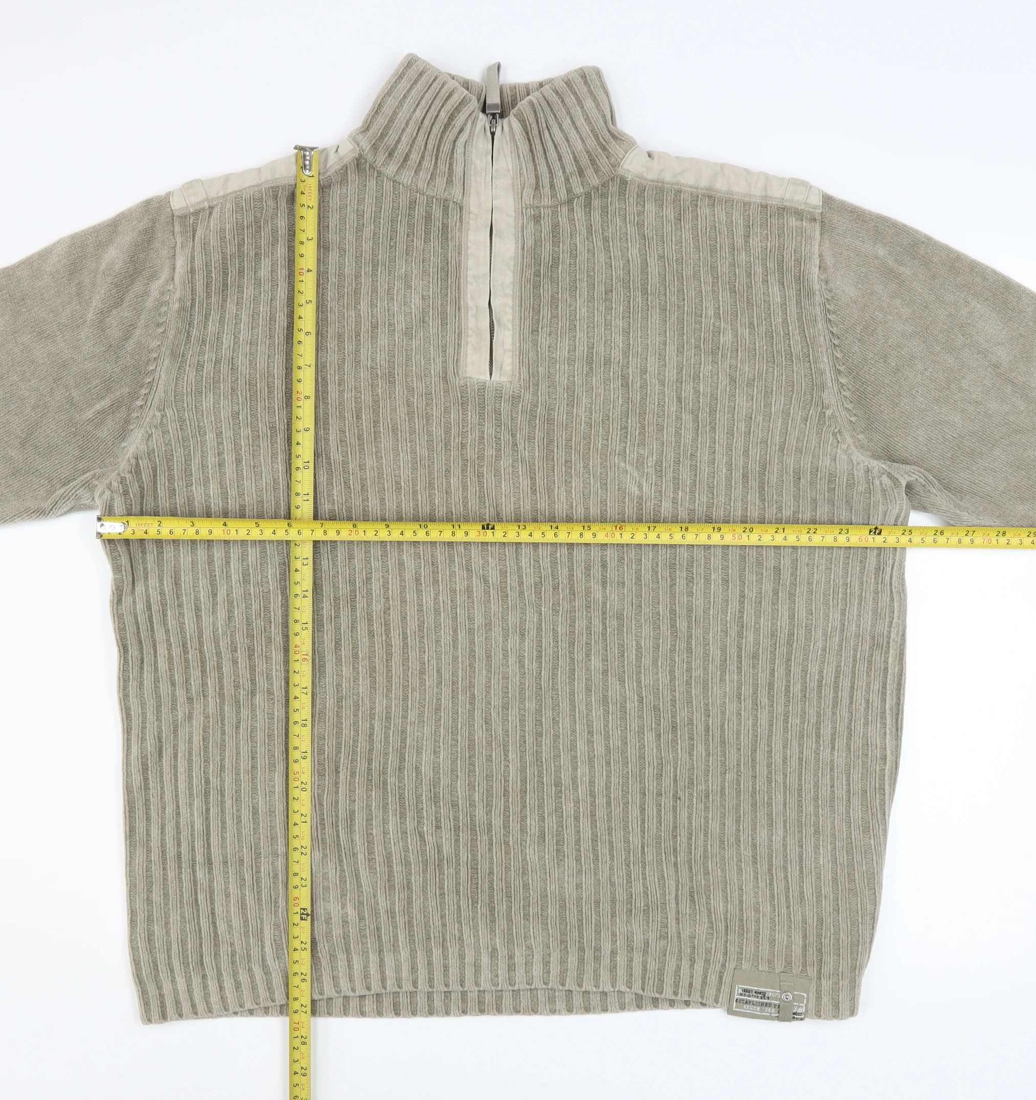 Next Men’s Beige 2XL Ribbed 1/4 Zip Cotton Sweatshirt - Image 2