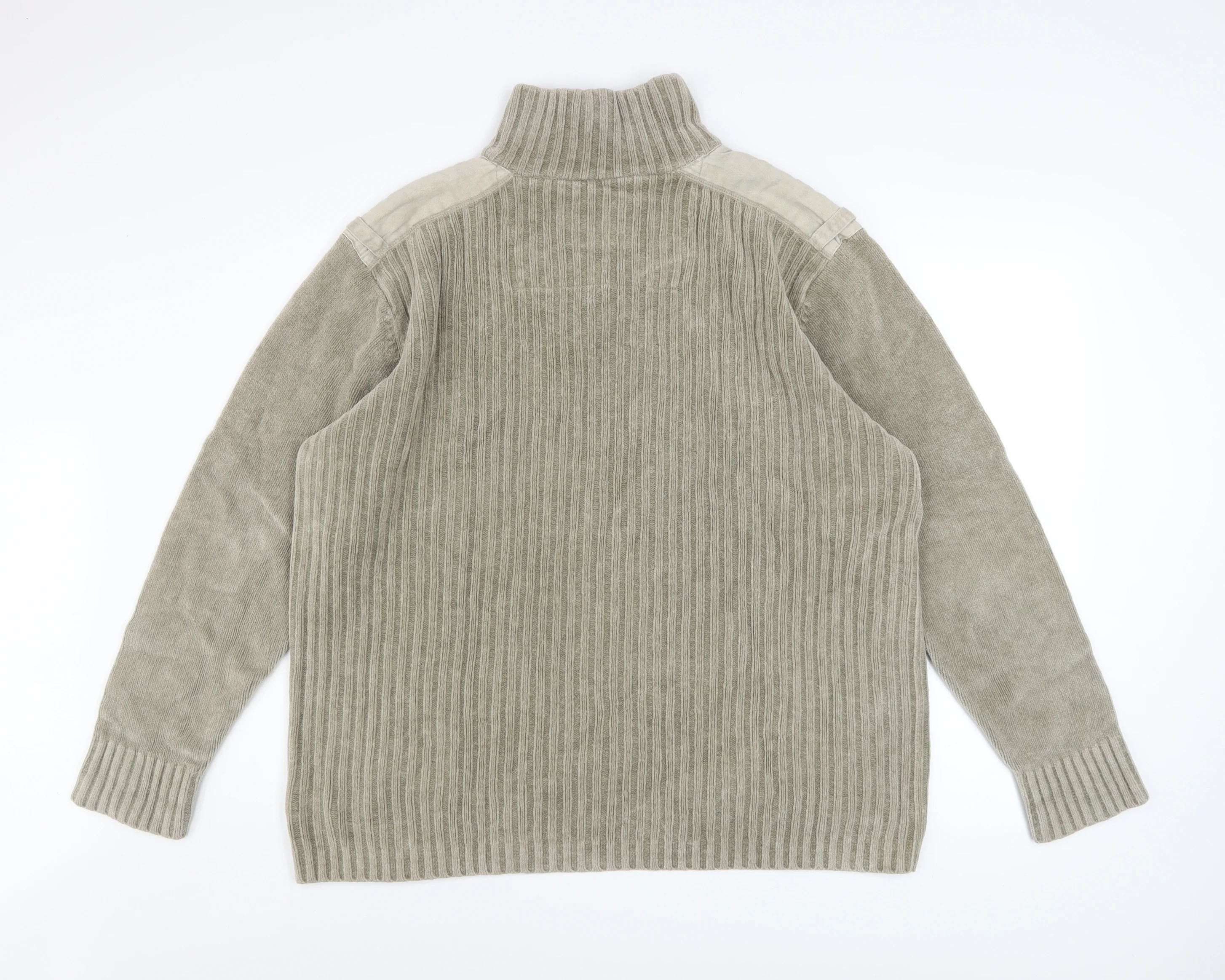 Next Men’s Beige 2XL Ribbed 1/4 Zip Cotton Sweatshirt - Image 3