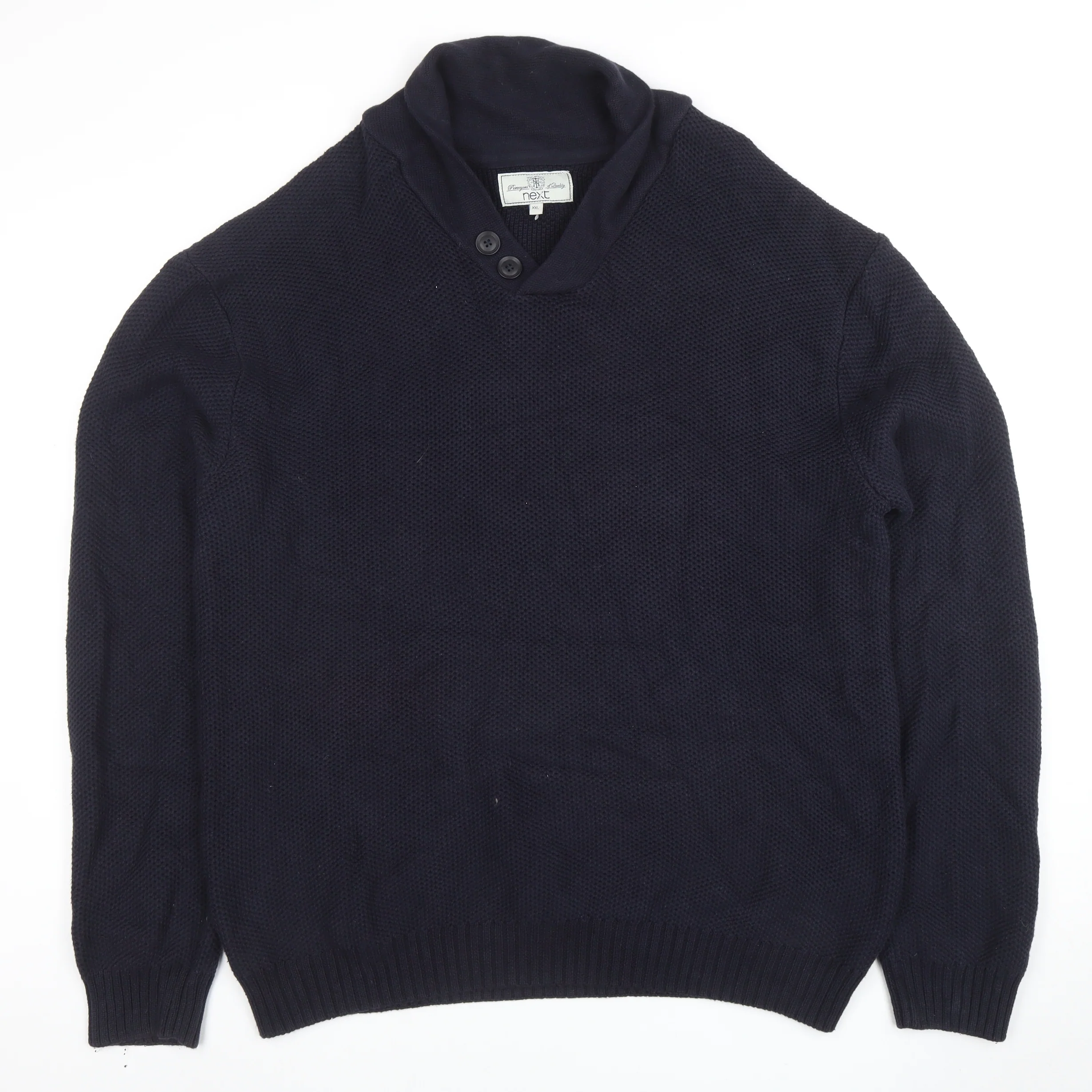 Next Men’s Blue 2XL Cotton Shawl Collar Waffle Knit Jumper