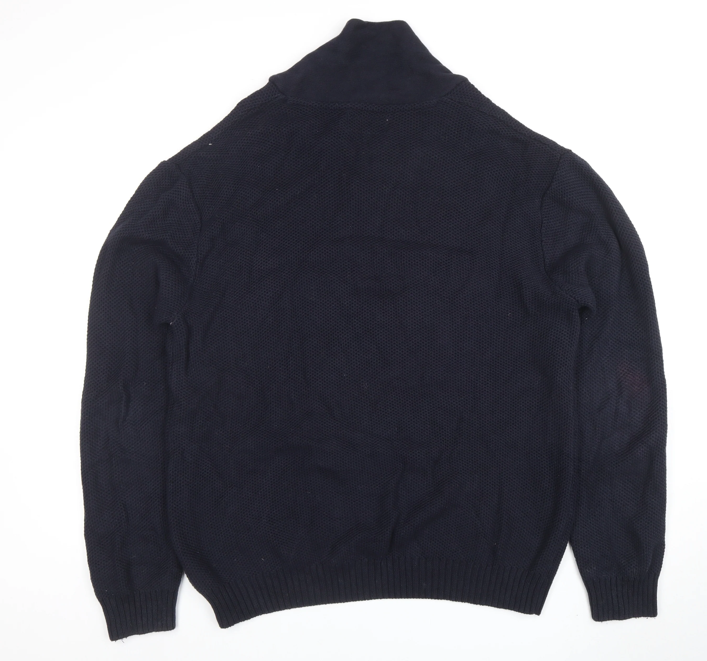 Next Men’s Blue 2XL Cotton Shawl Collar Waffle Knit Jumper - Image 3