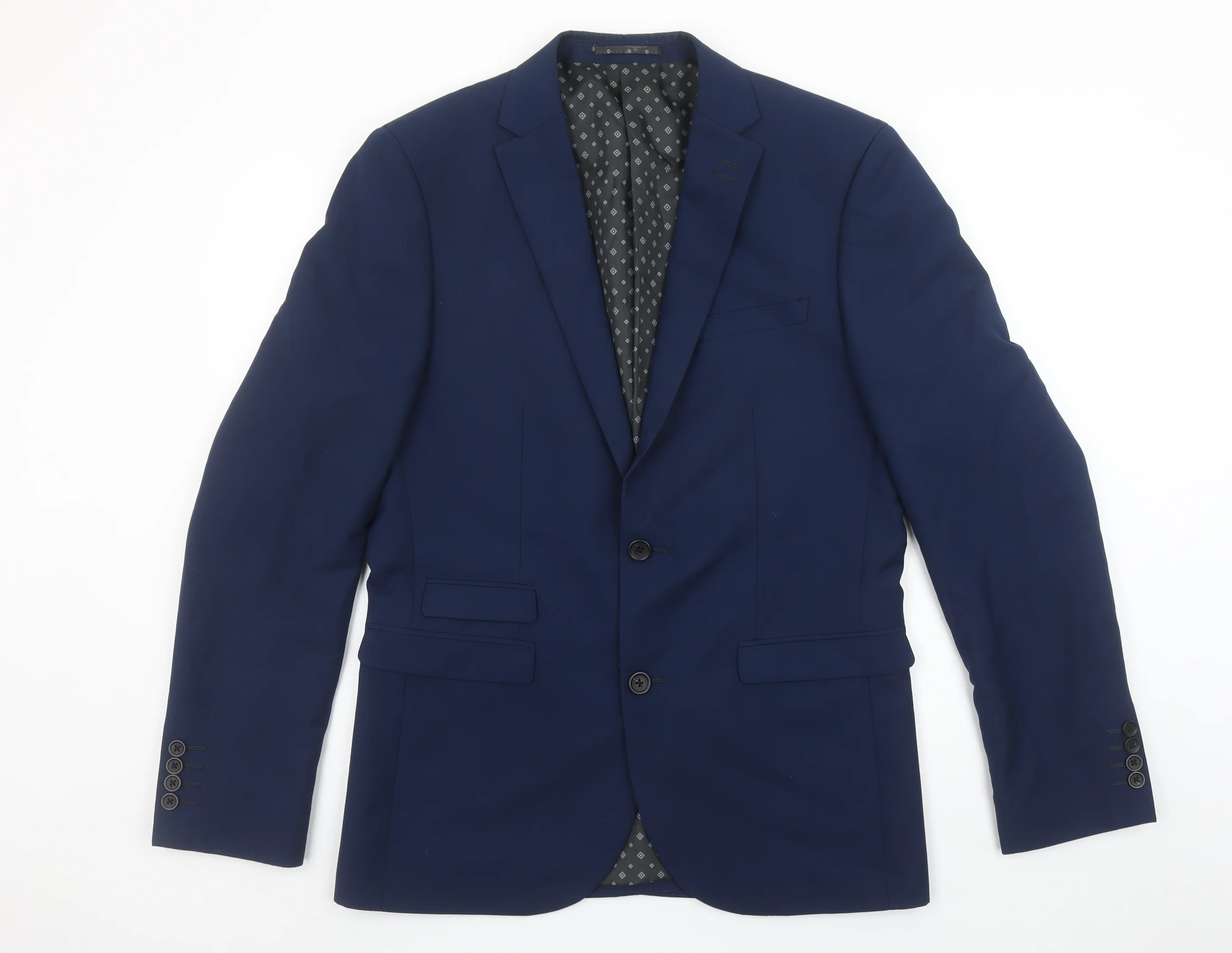 Next Men’s Blue Regular Fit Blazer Jacket 40R Polyester Viscose