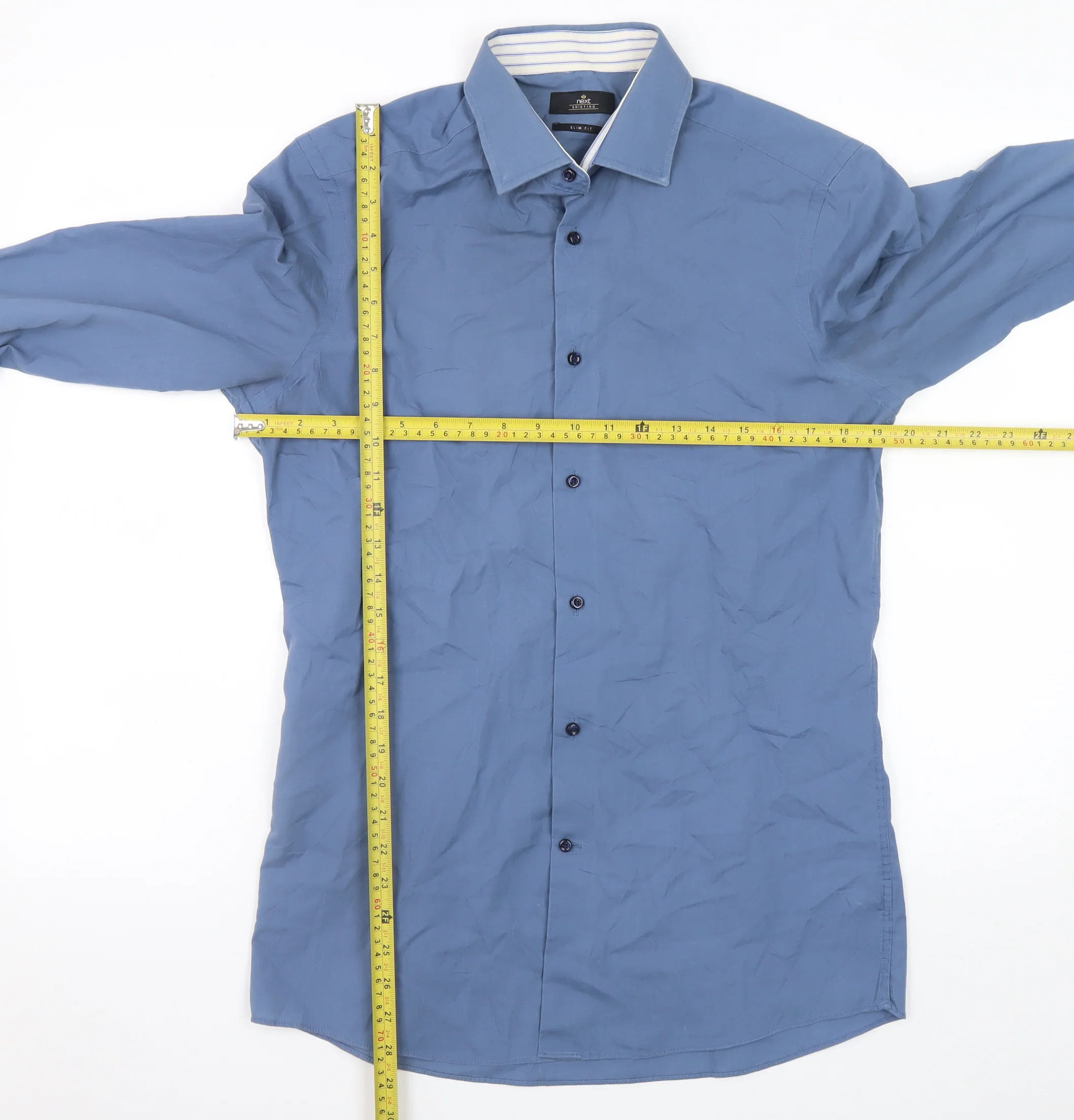 Next Men’s Blue Slim Fit Long Sleeve Button-Up Shirt 15.5in - Image 2