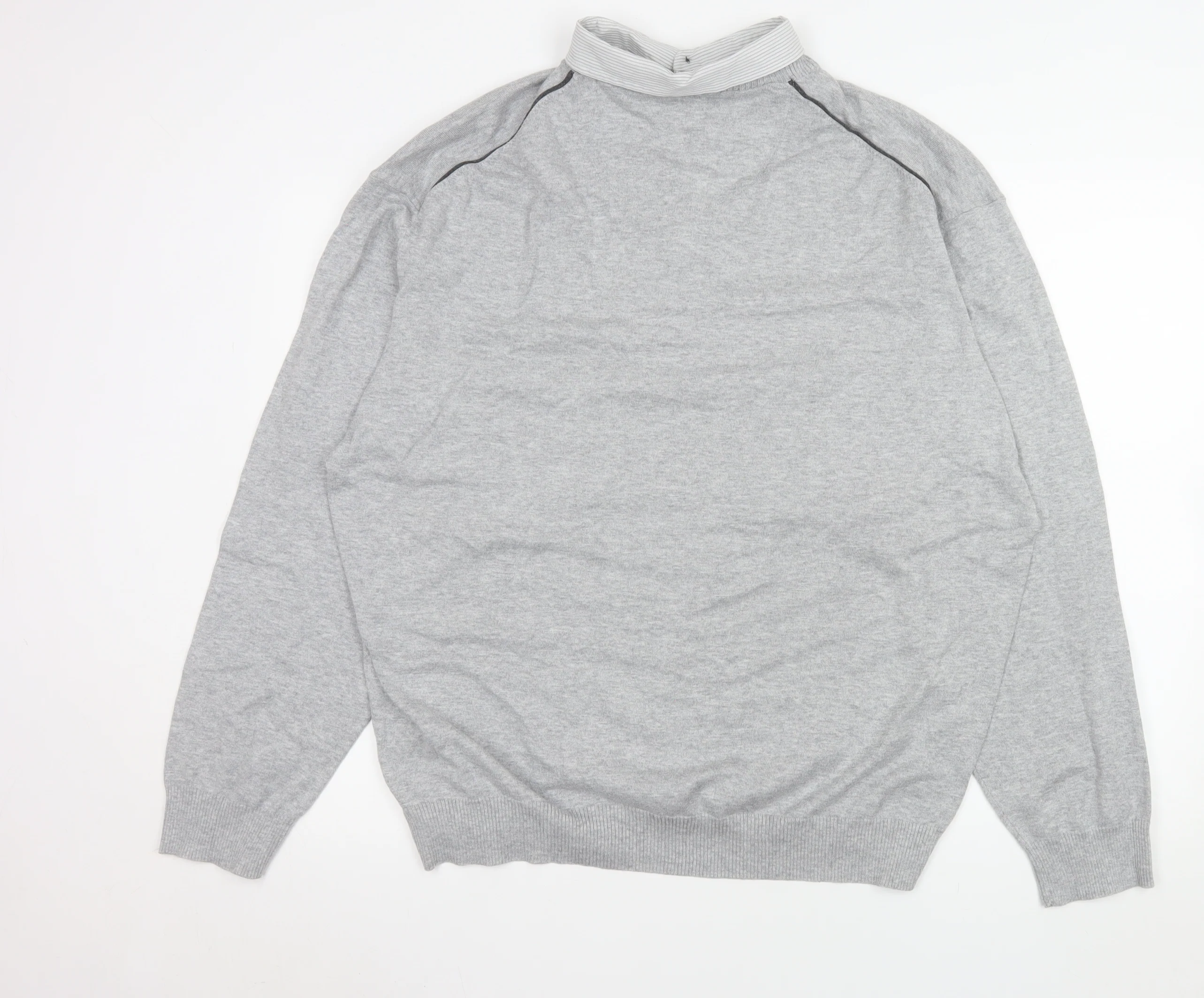 Next Men’s Grey 3XL V-Neck Cotton Knit Pullover Sweatshirt - Image 3