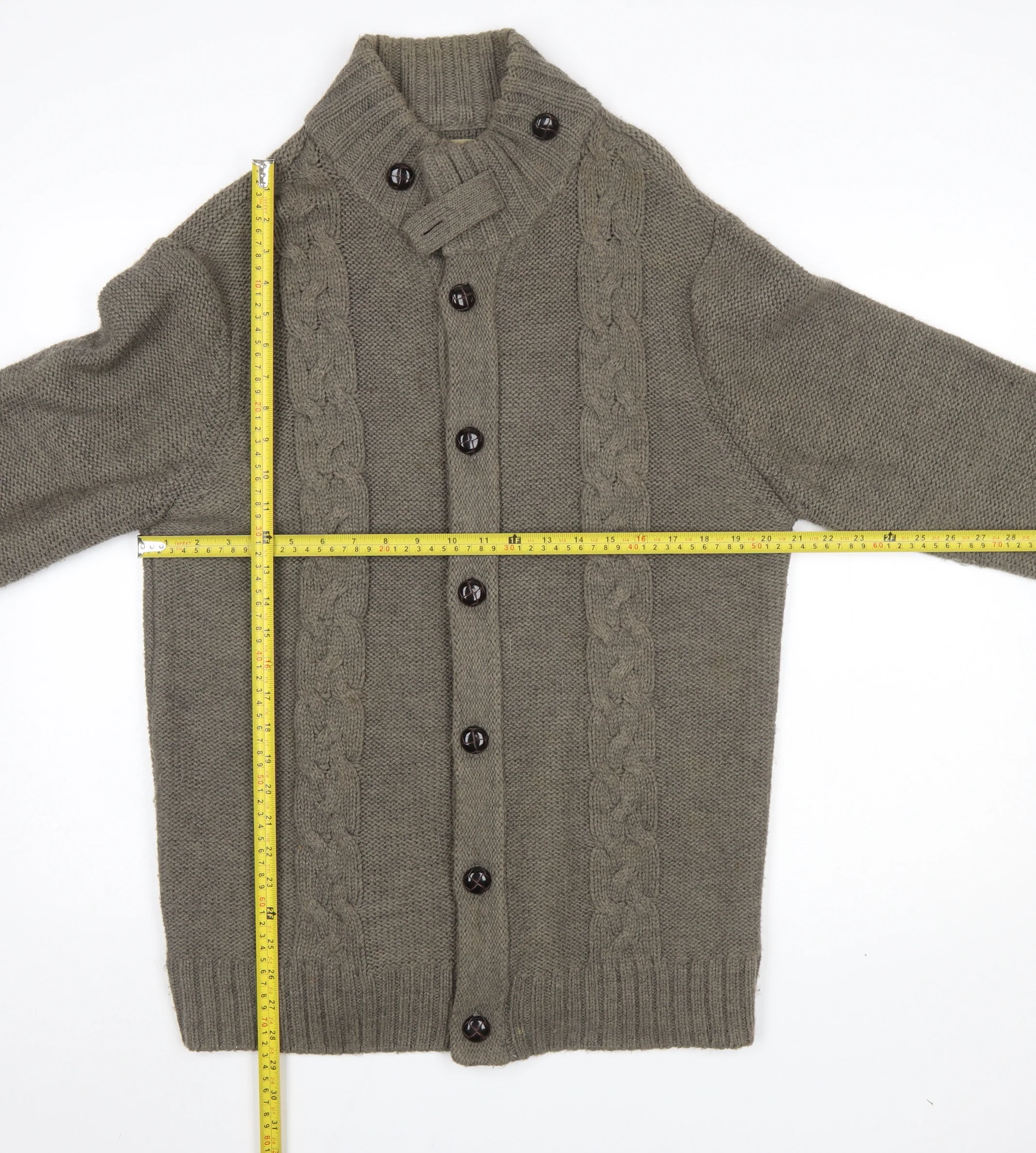 Next Men’s Grey Cable Knit High Neck Button Cardigan L - Image 2
