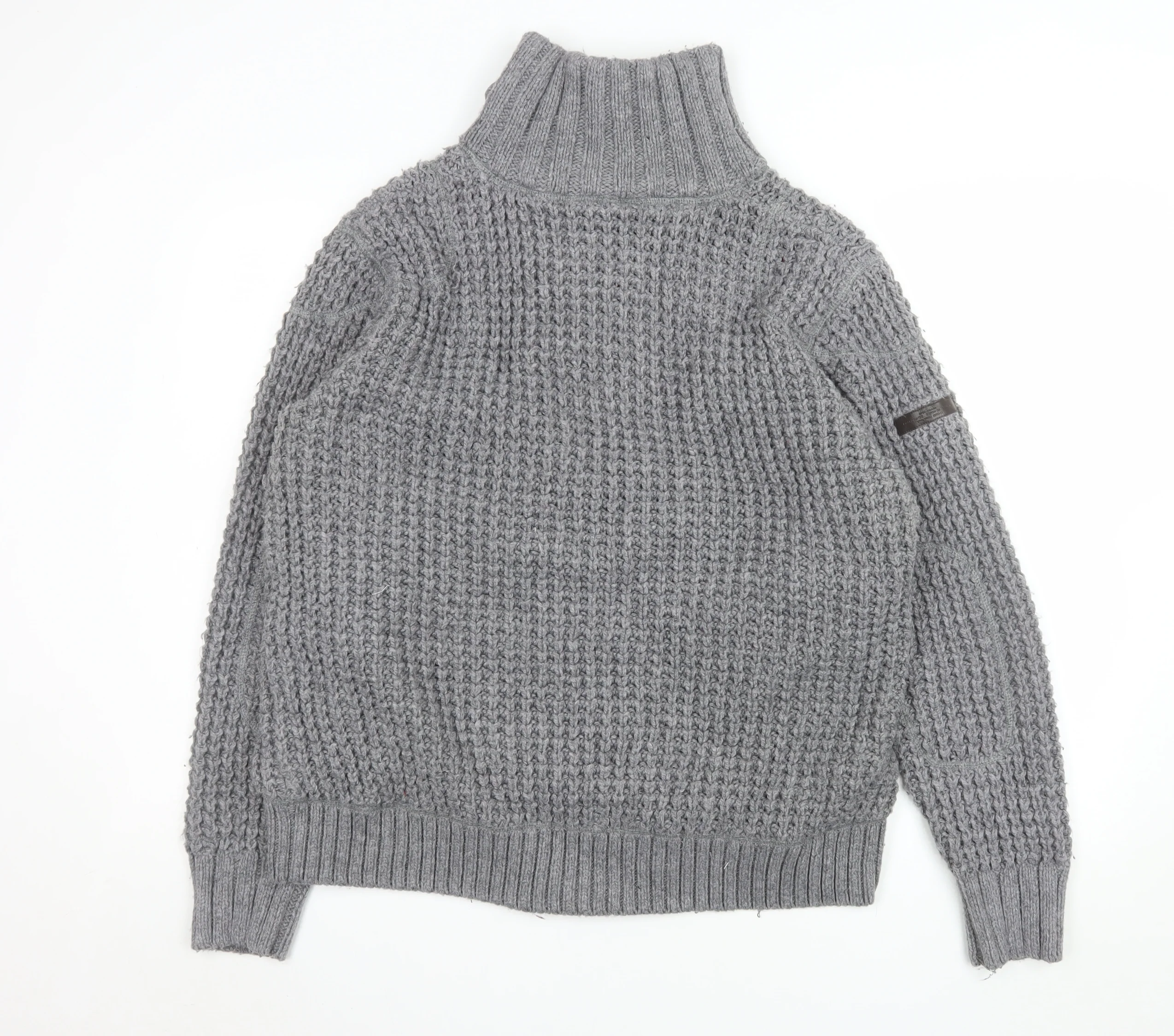Next Men’s Grey Chunky-Knit Full Zip High Neck Jumper L - Image 3