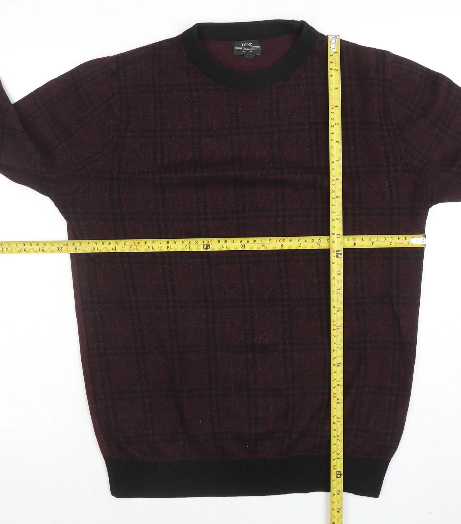 Next Men’s Red Check Crew Neck Cotton Jumper Medium - Image 2