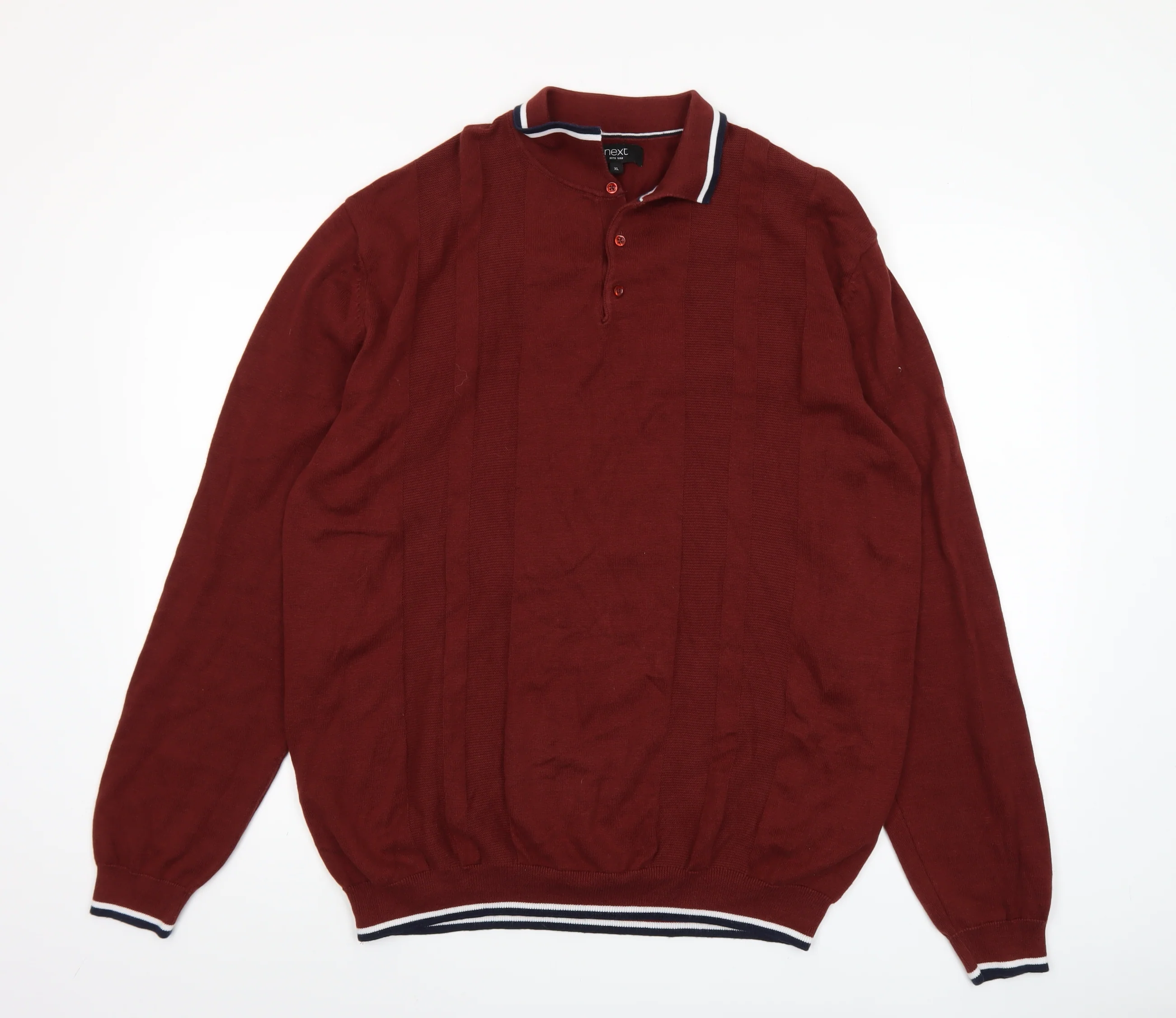 Next Men’s Red Cotton Henley Jumper XL Long Sleeve Classic Knit