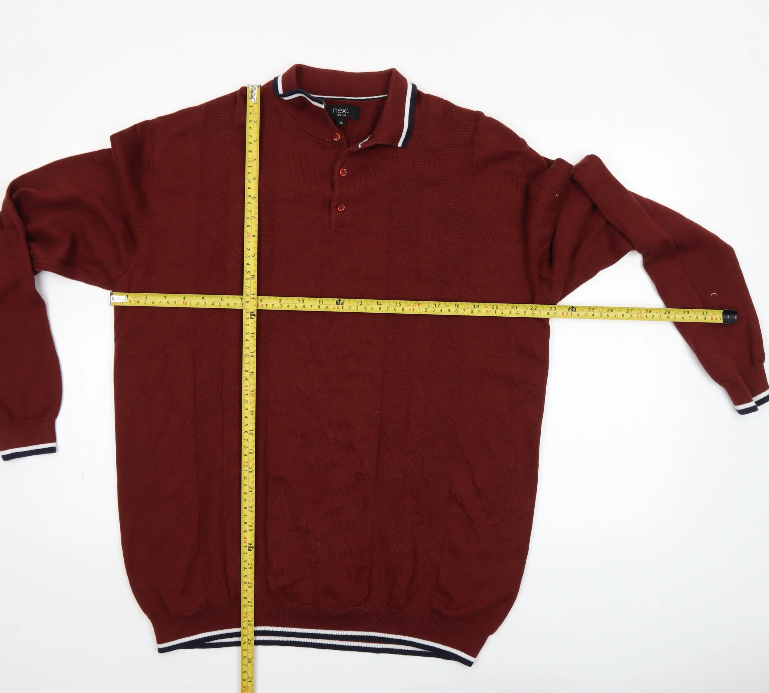Next Men’s Red Cotton Henley Jumper XL Long Sleeve Classic Knit - Image 2
