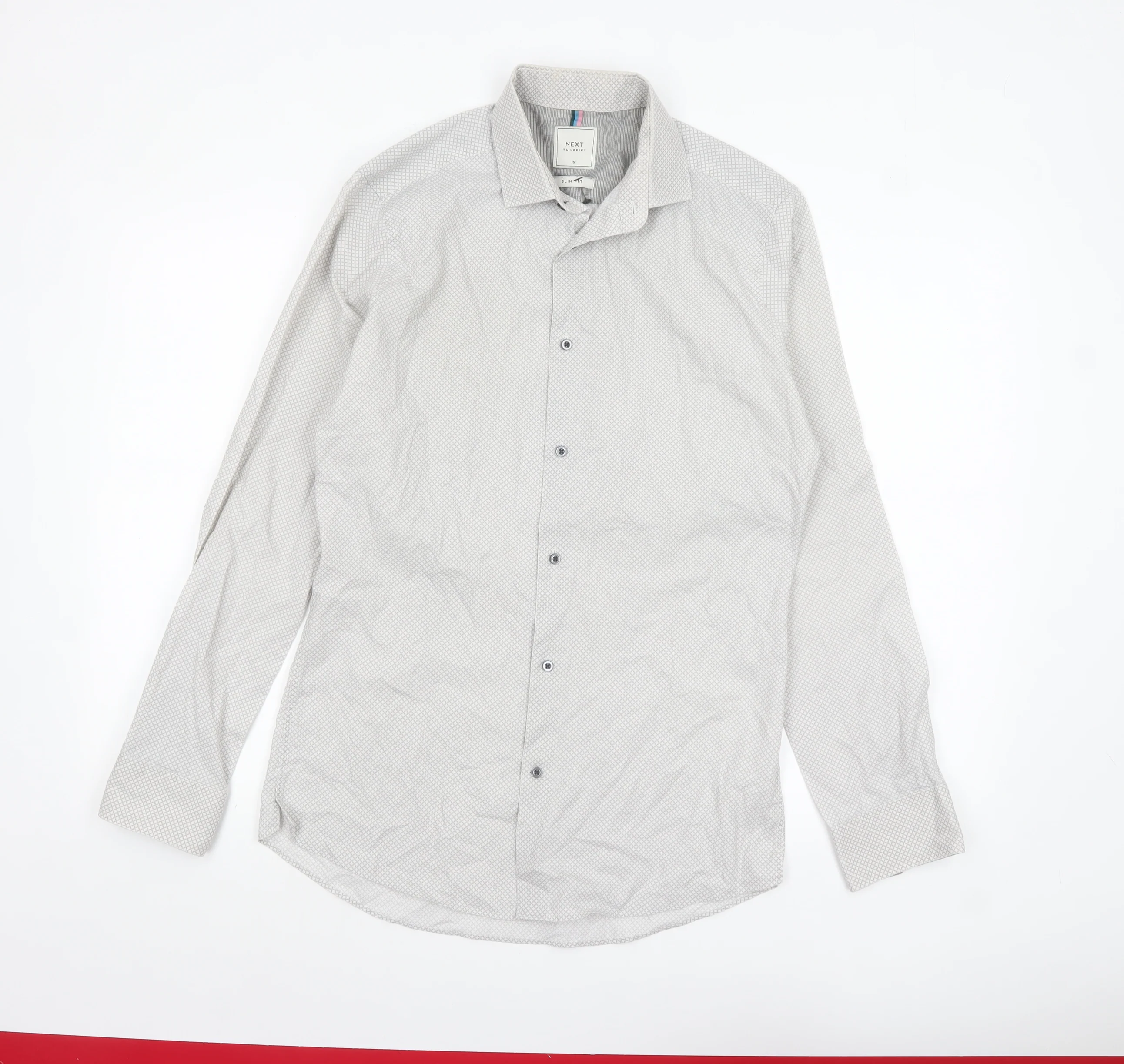 Next Men’s White Geometric Slim Fit Long Sleeve Shirt 15in