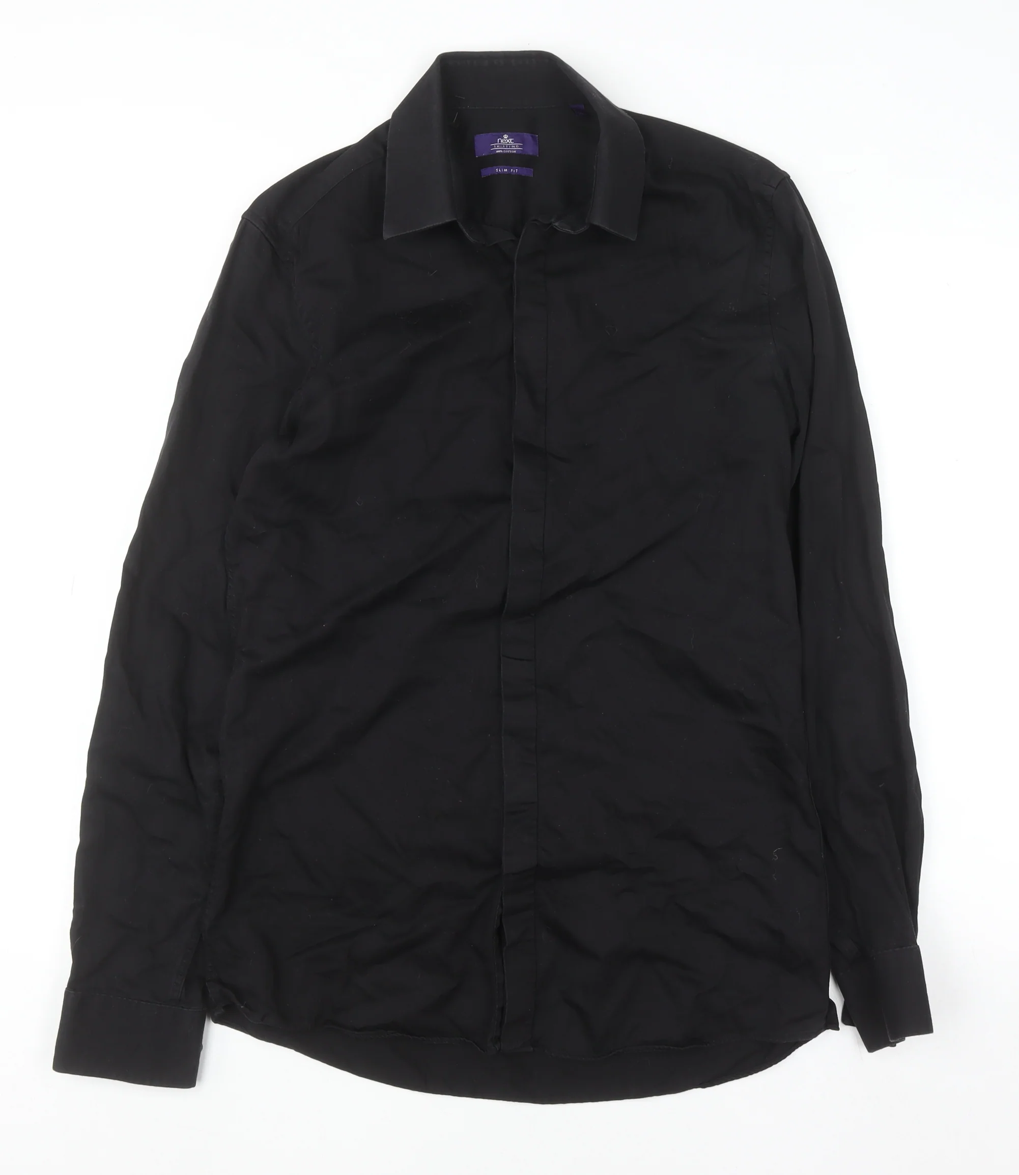 Next Men's Black Cotton Long Sleeve Button-Up Shirt Size 15 Classic Fit