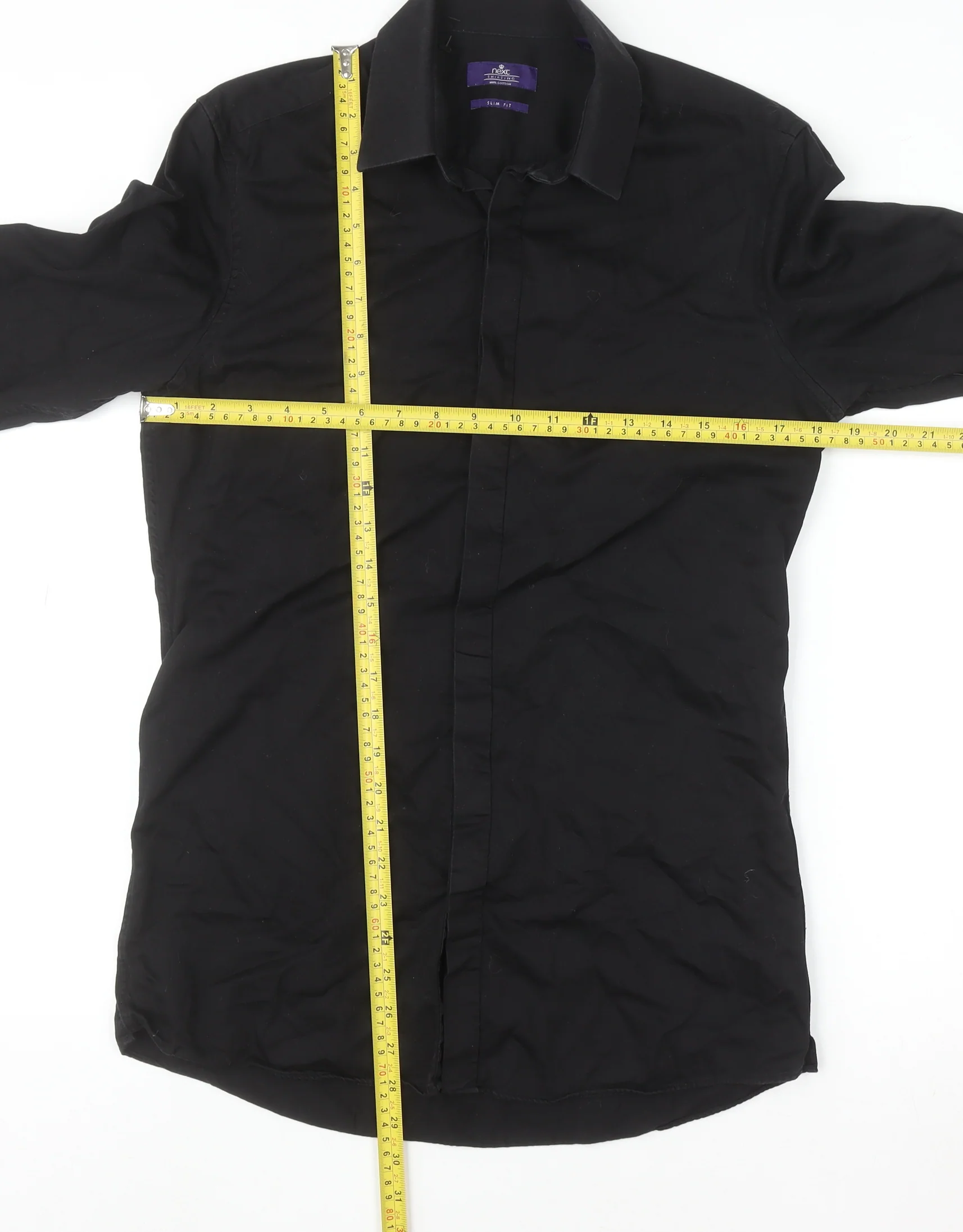 Next Men's Black Cotton Long Sleeve Button-Up Shirt Size 15 Classic Fit - Image 2