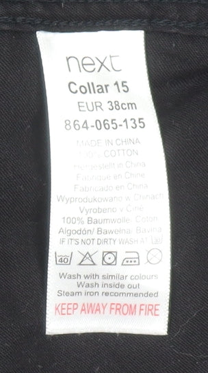 Next Men's Black Cotton Long Sleeve Button-Up Shirt Size 15 Classic Fit - Image 4