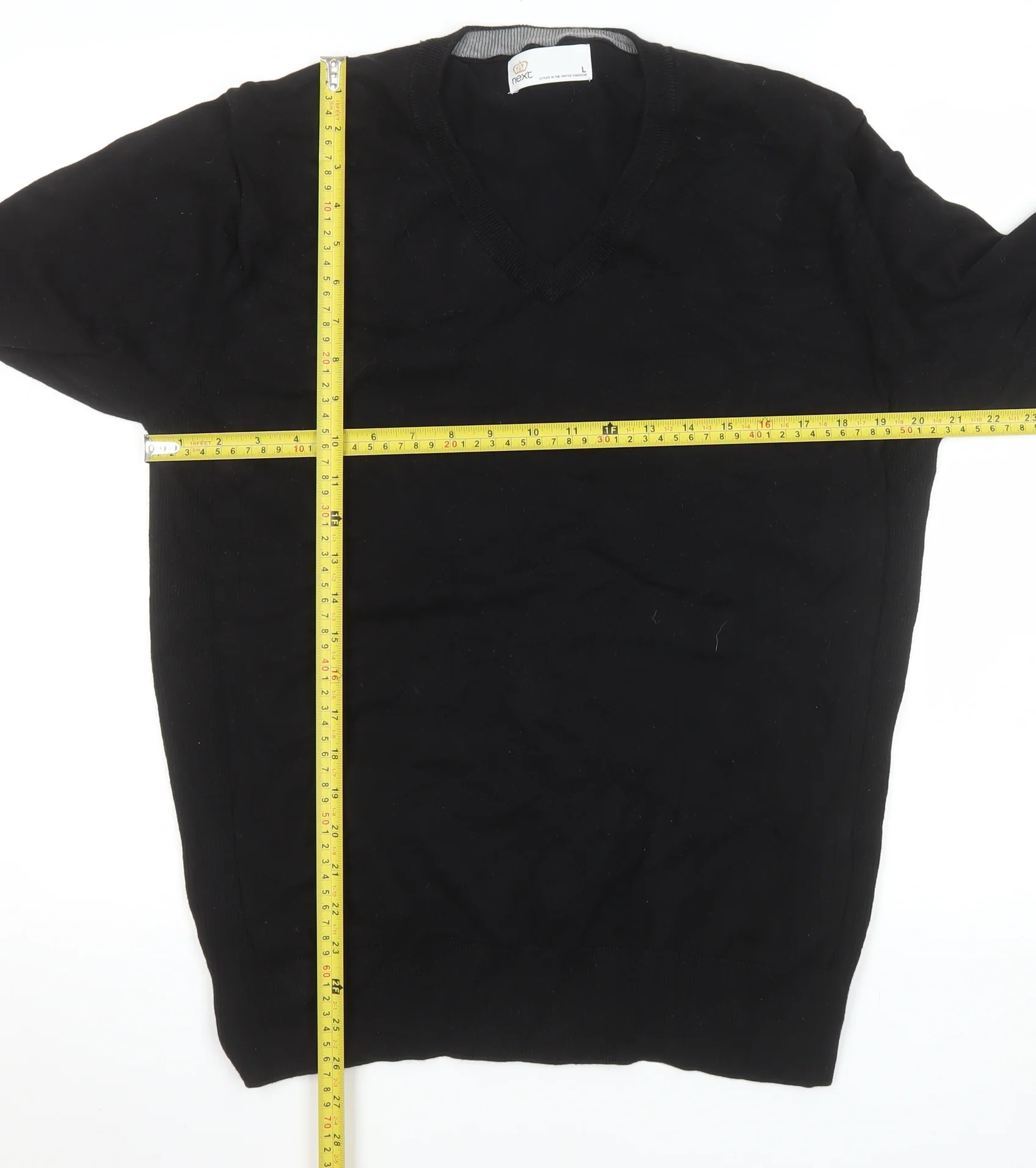 Next Men's Black L V-Neck Cotton Jumper Casual Knitwear - Image 2