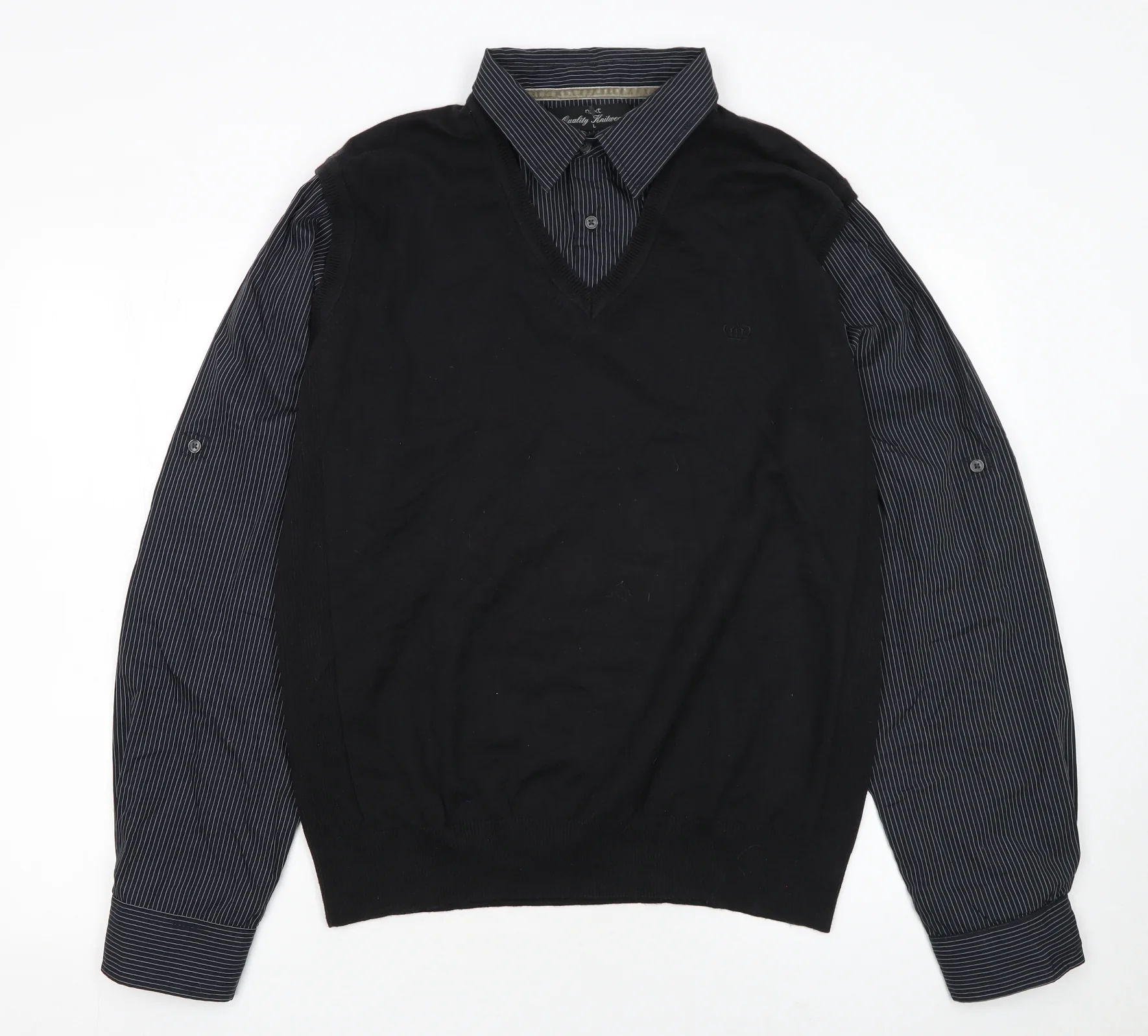 Next Men's Black V-Neck Pullover Jumper Size L Cotton Knit