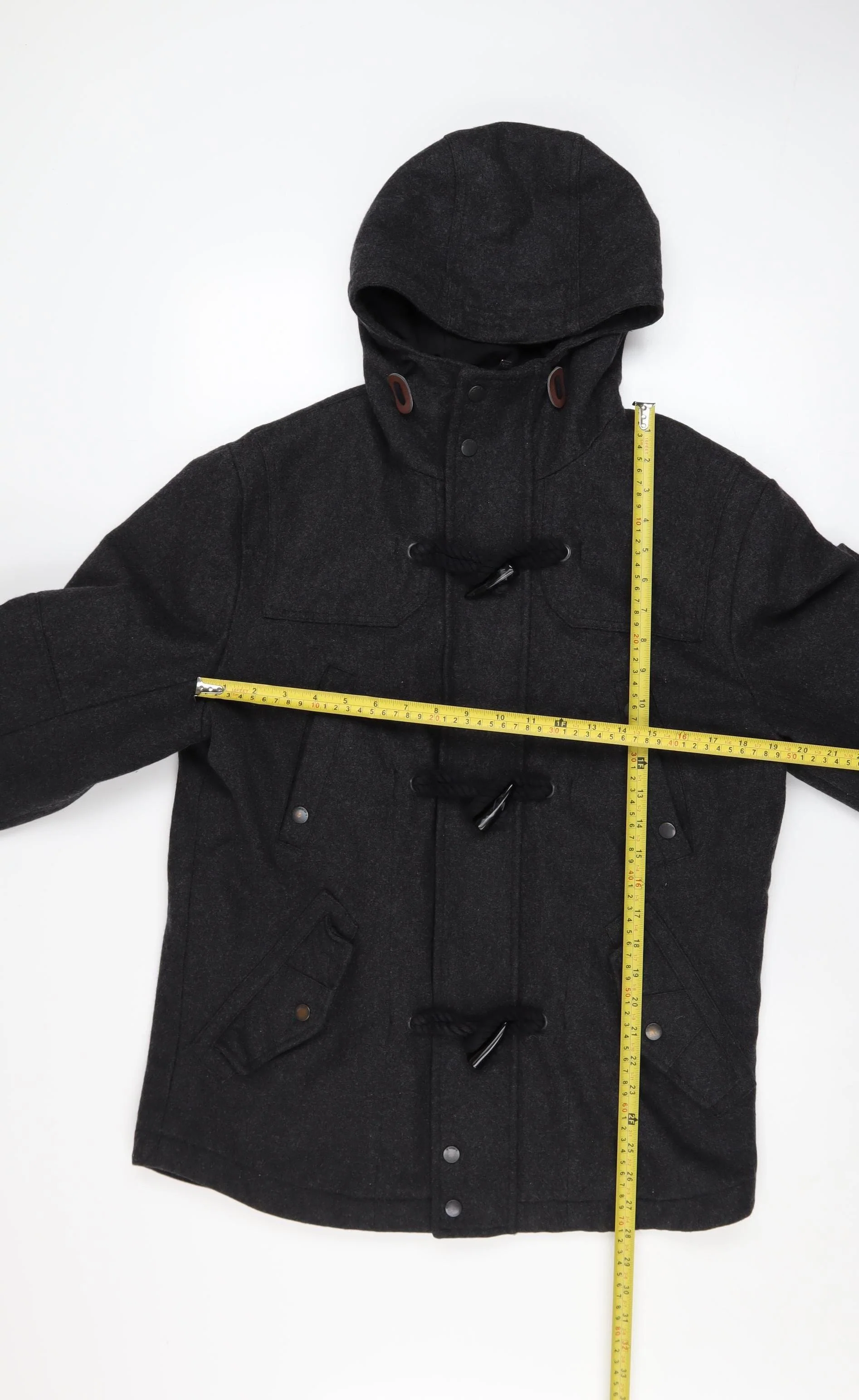 Next Men's Black Wool Blend Duffle Coat Size M Hooded Mid-Length Warm - Image 2