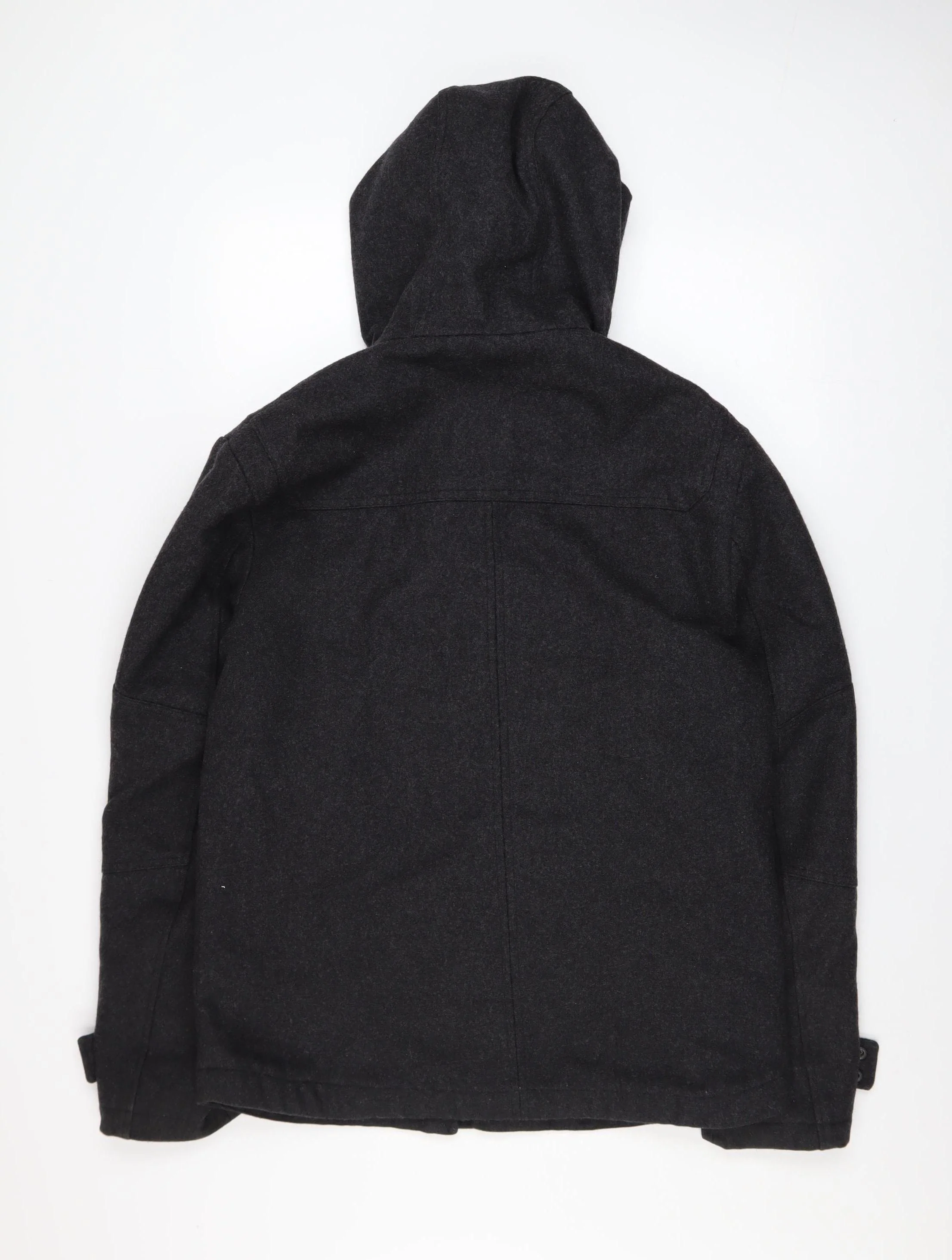 Next Men's Black Wool Blend Duffle Coat Size M Hooded Mid-Length Warm - Image 3