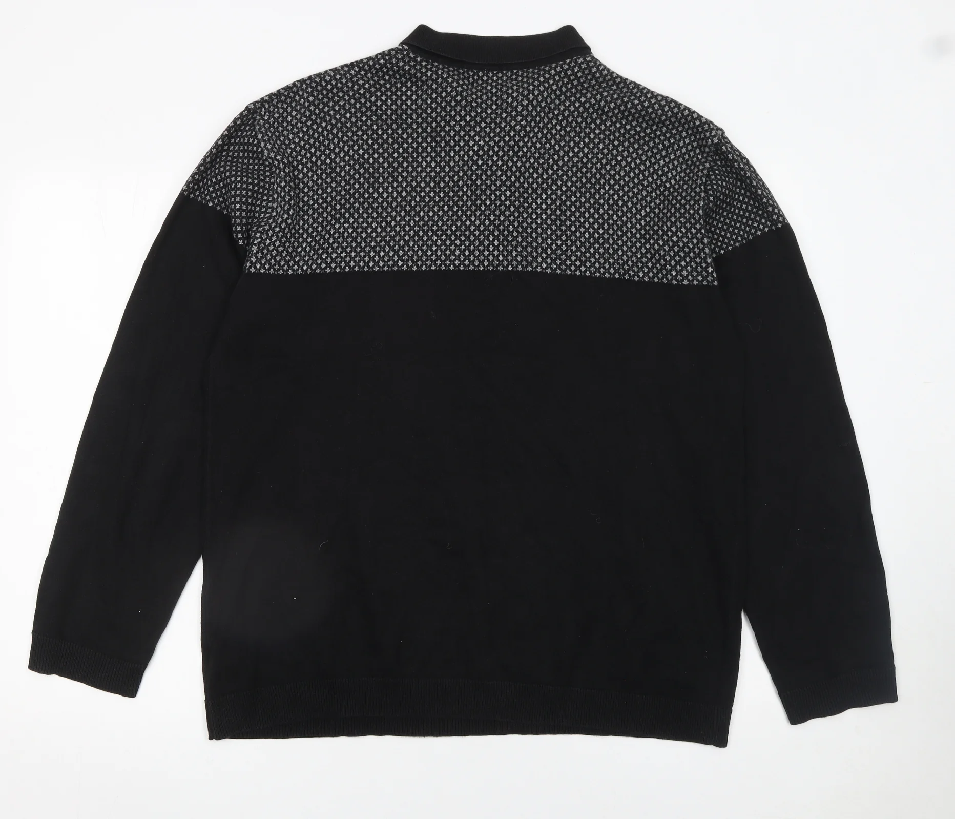 Next Men's Black XL Long Sleeve Geometric Knit Polo Shirt - Image 3