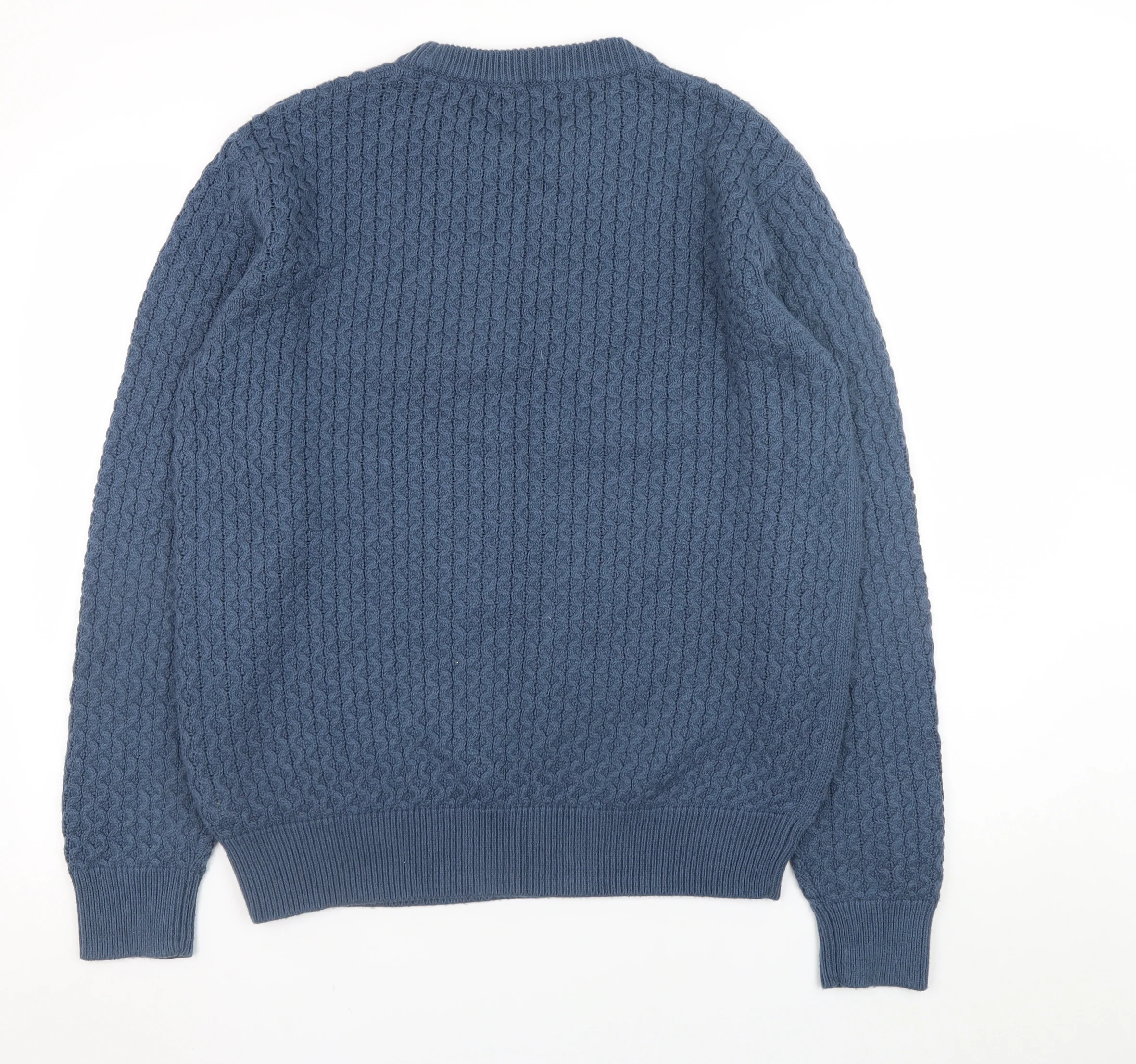 NEXT Men's Blue Cable-Knit Cotton Blend Crew Neck Jumper Medium - Image 3