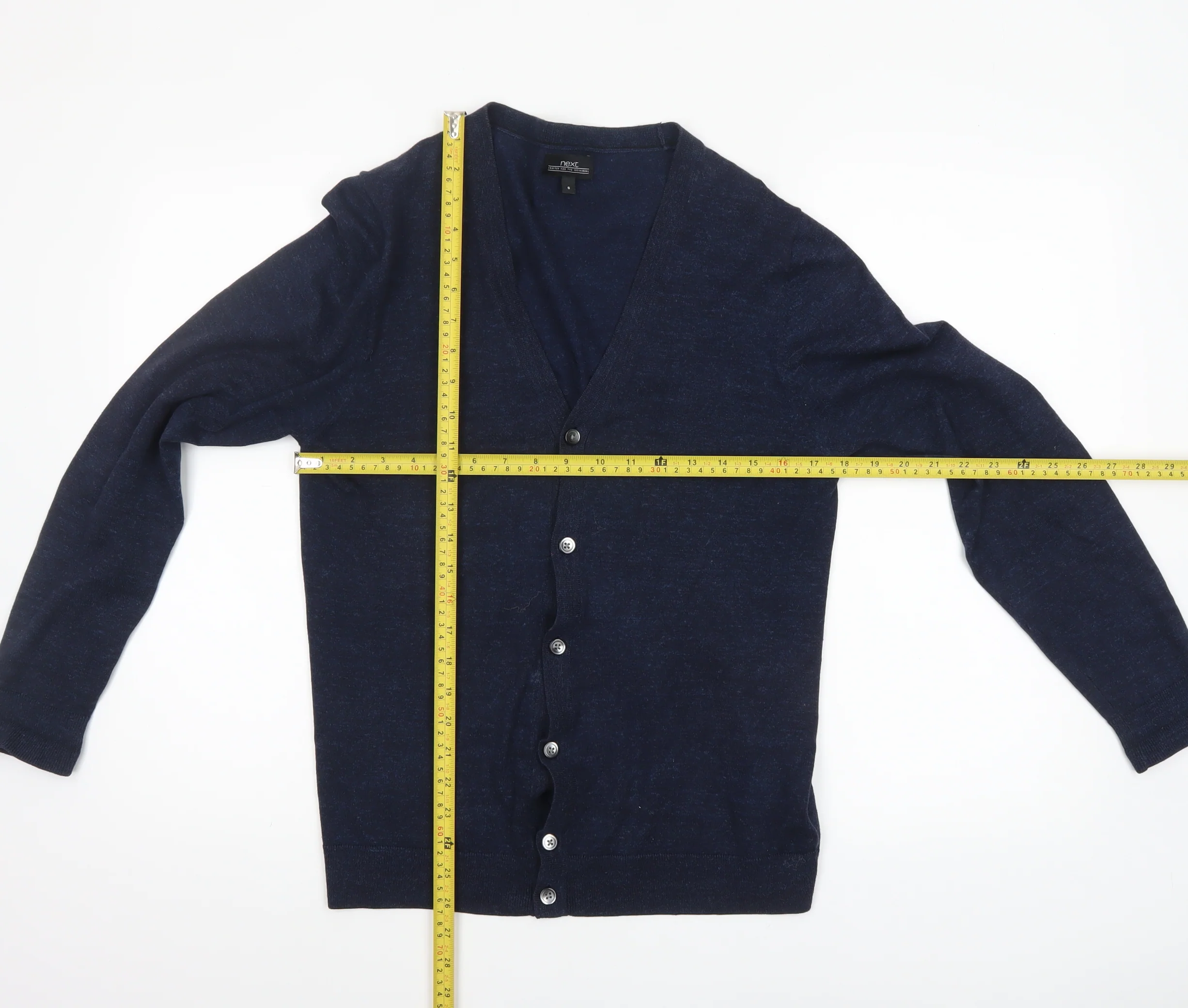 Next Men's Blue Cotton V-Neck Cardigan Size S Long Sleeve Knit - Image 2