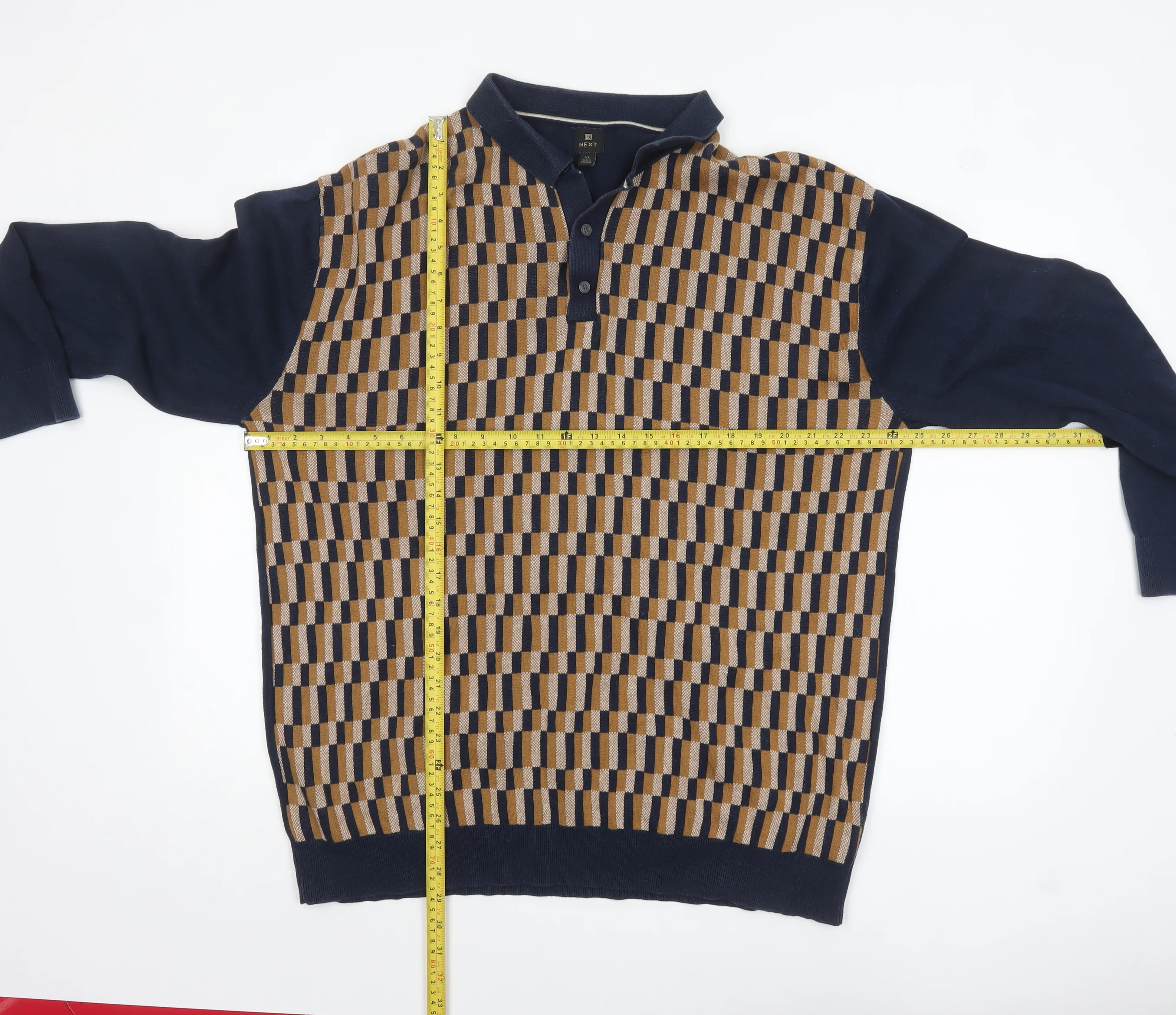 Next Men's Blue Geometric Cotton Henley Jumper XL - Image 2