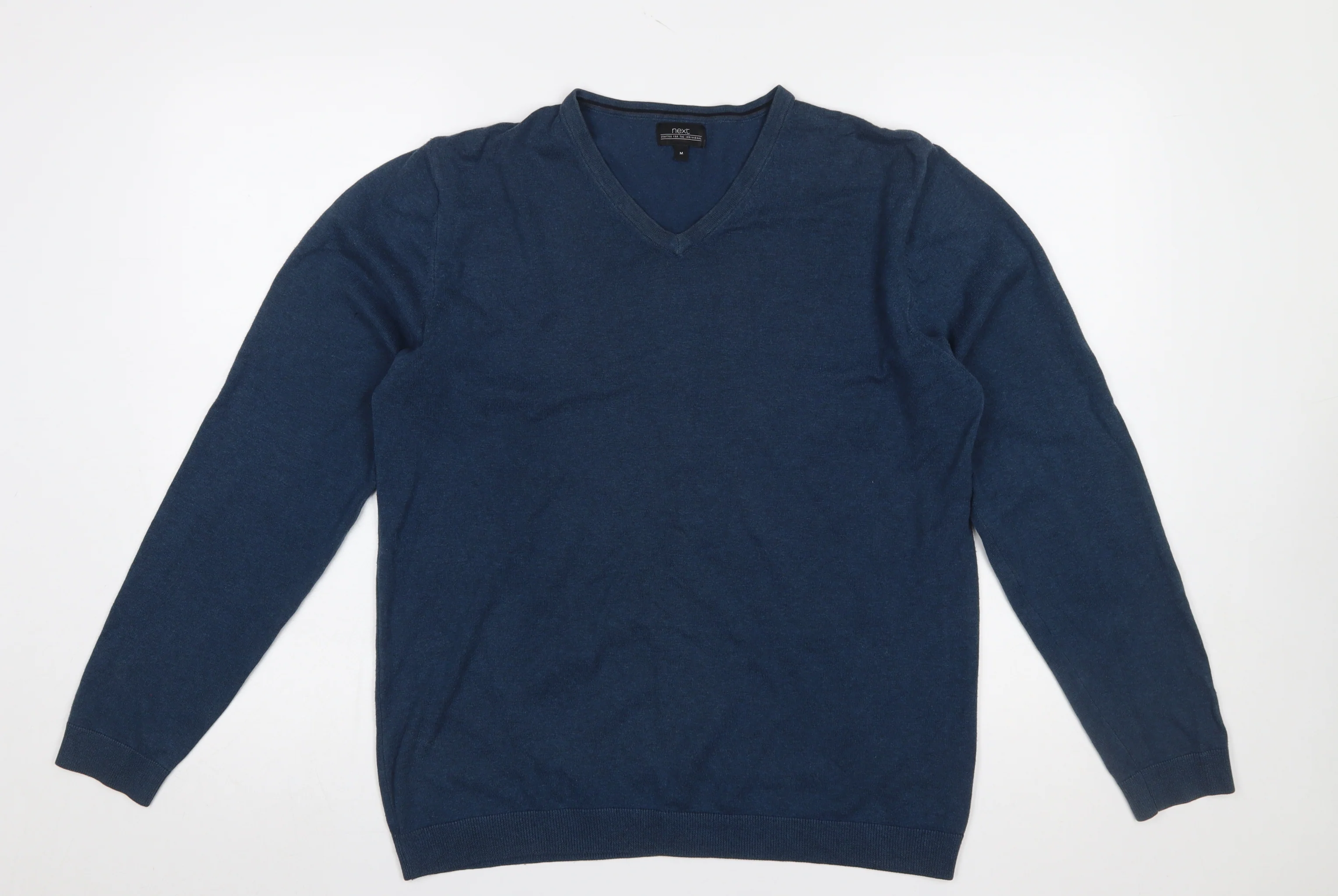 Next Men's Blue V-Neck Pullover Jumper Medium Cotton Blend