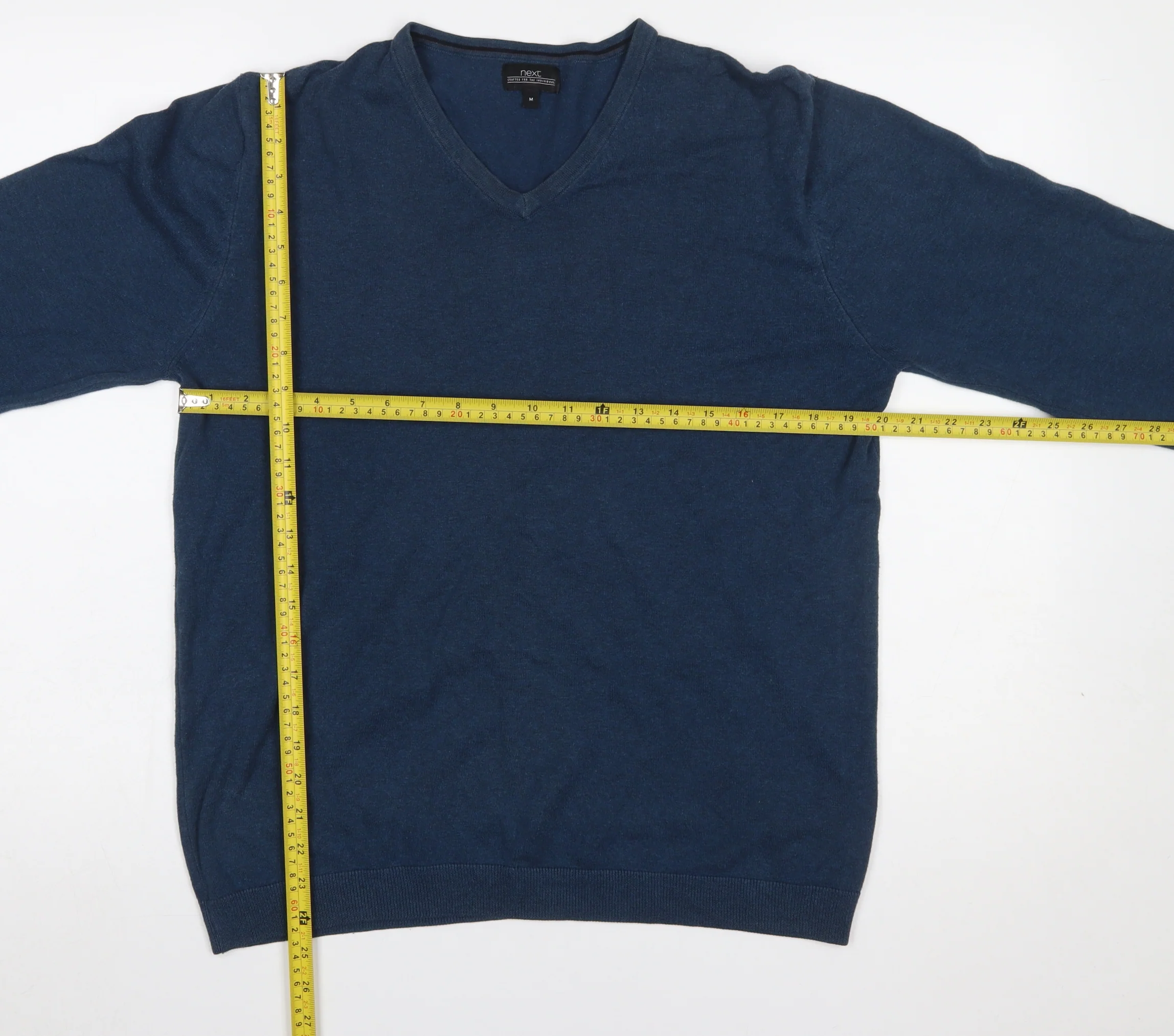 Next Men's Blue V-Neck Pullover Jumper Medium Cotton Blend - Image 2