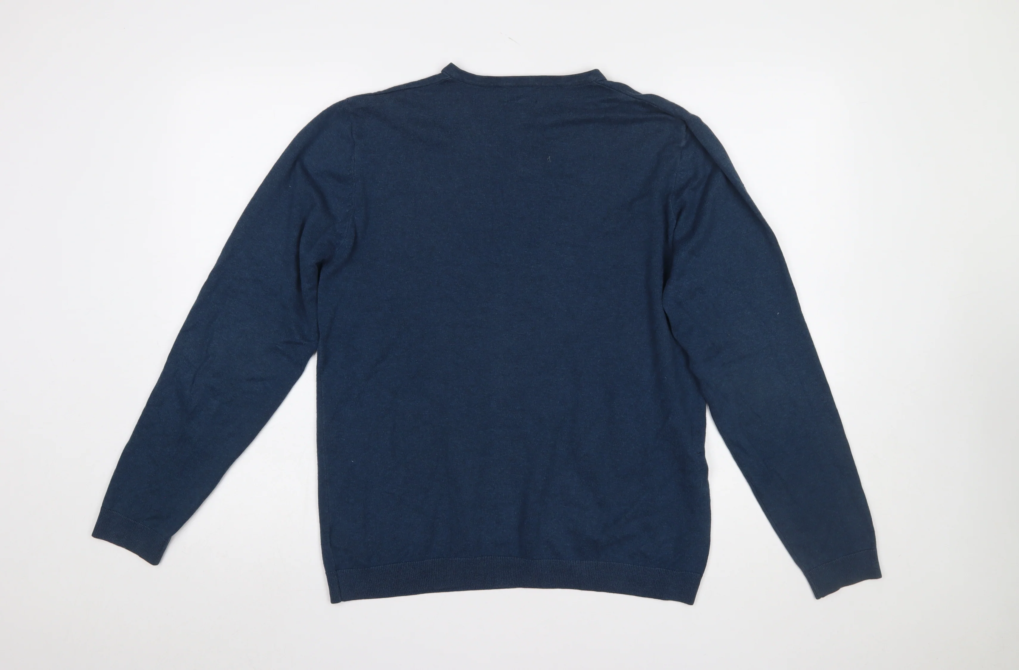 Next Men's Blue V-Neck Pullover Jumper Medium Cotton Blend - Image 3